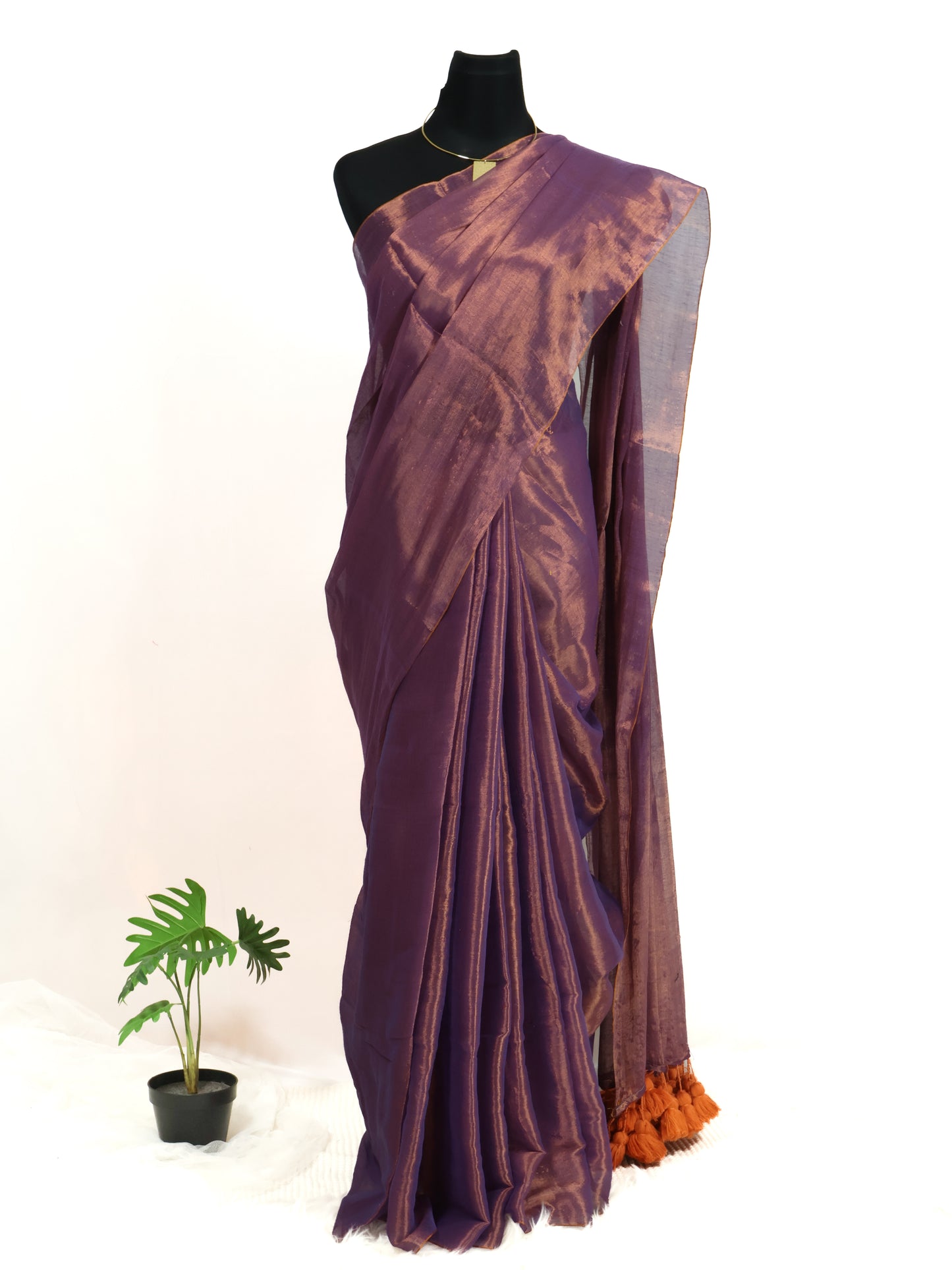 Golden & lavender combination  tissue saree - S210