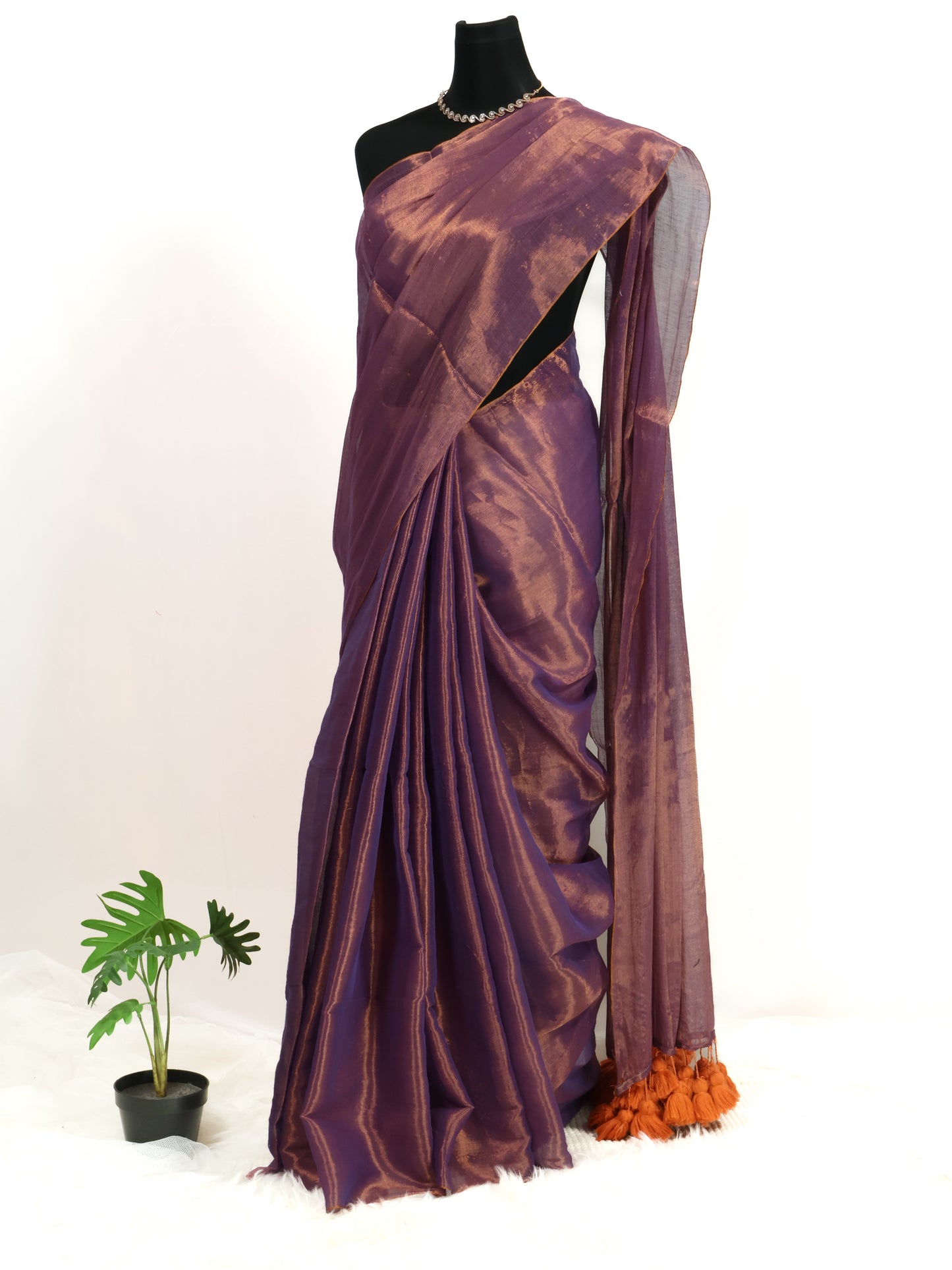 Golden & lavender combination  tissue saree - S210