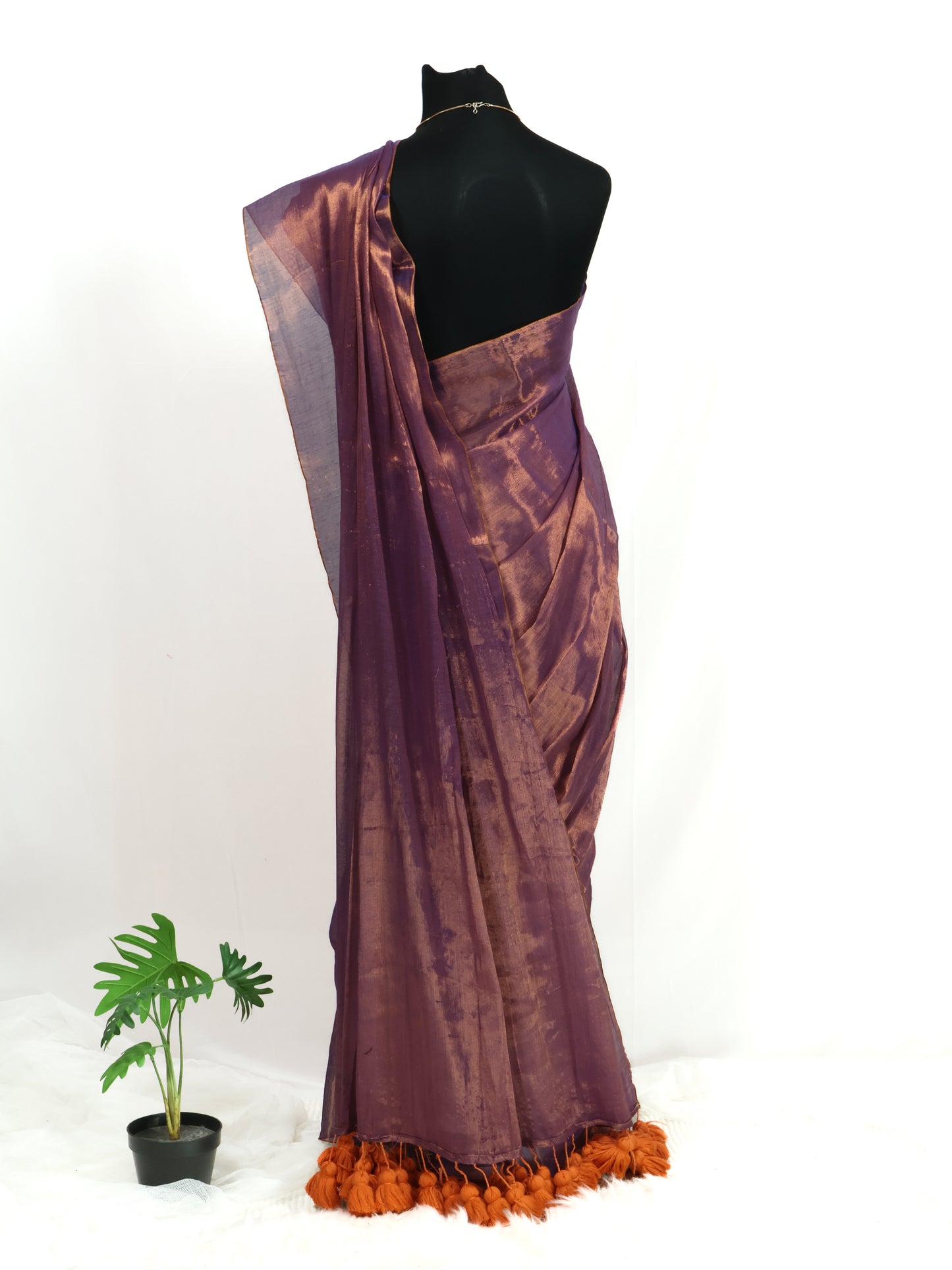 Golden & lavender combination  tissue saree - S210