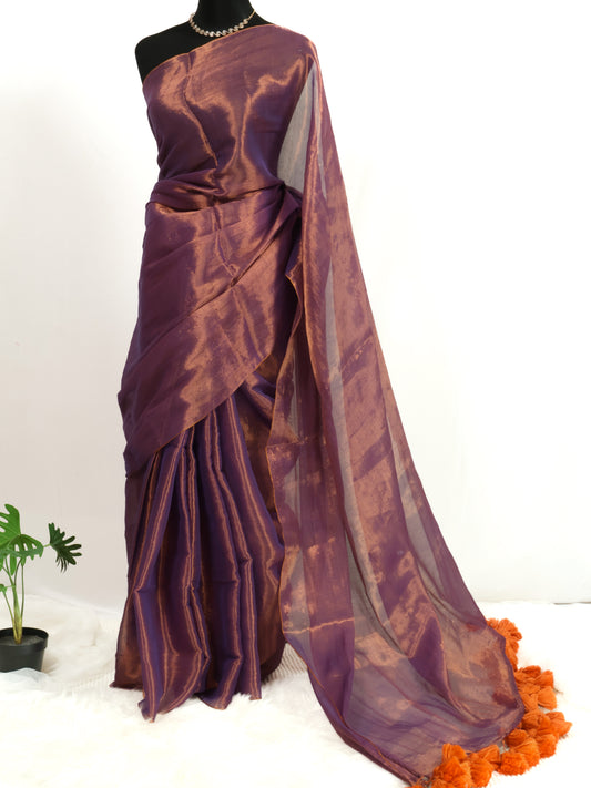 Golden & lavender combination  tissue saree - S210