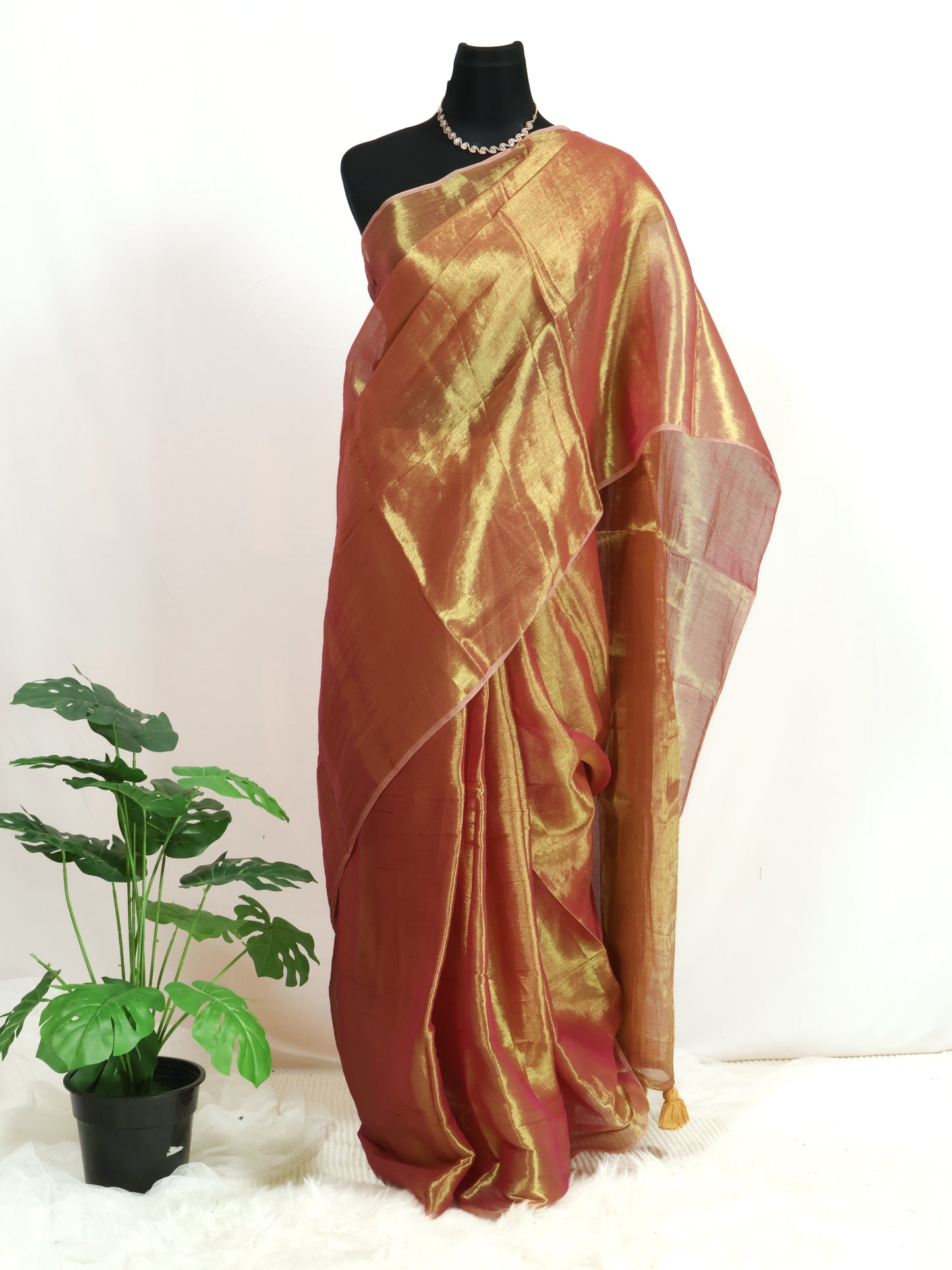 Golden & pink combination tissue saree-S208