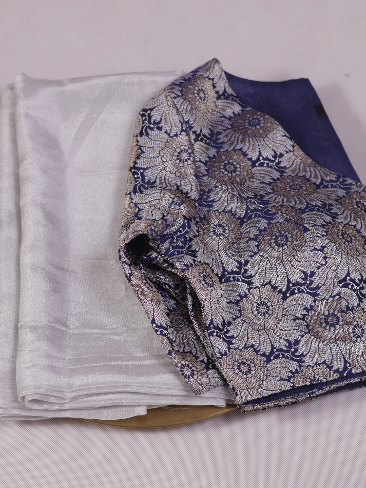 Moonlit Silver Tissue Saree with brocade blouse