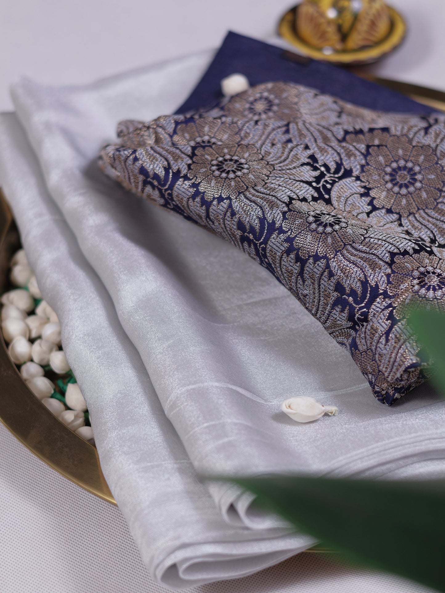 Moonlit Silver Tissue Saree with brocade blouse