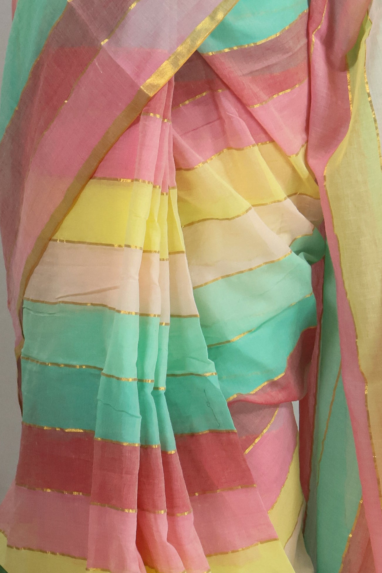 Multi color stripes  mul cotton saree-S195