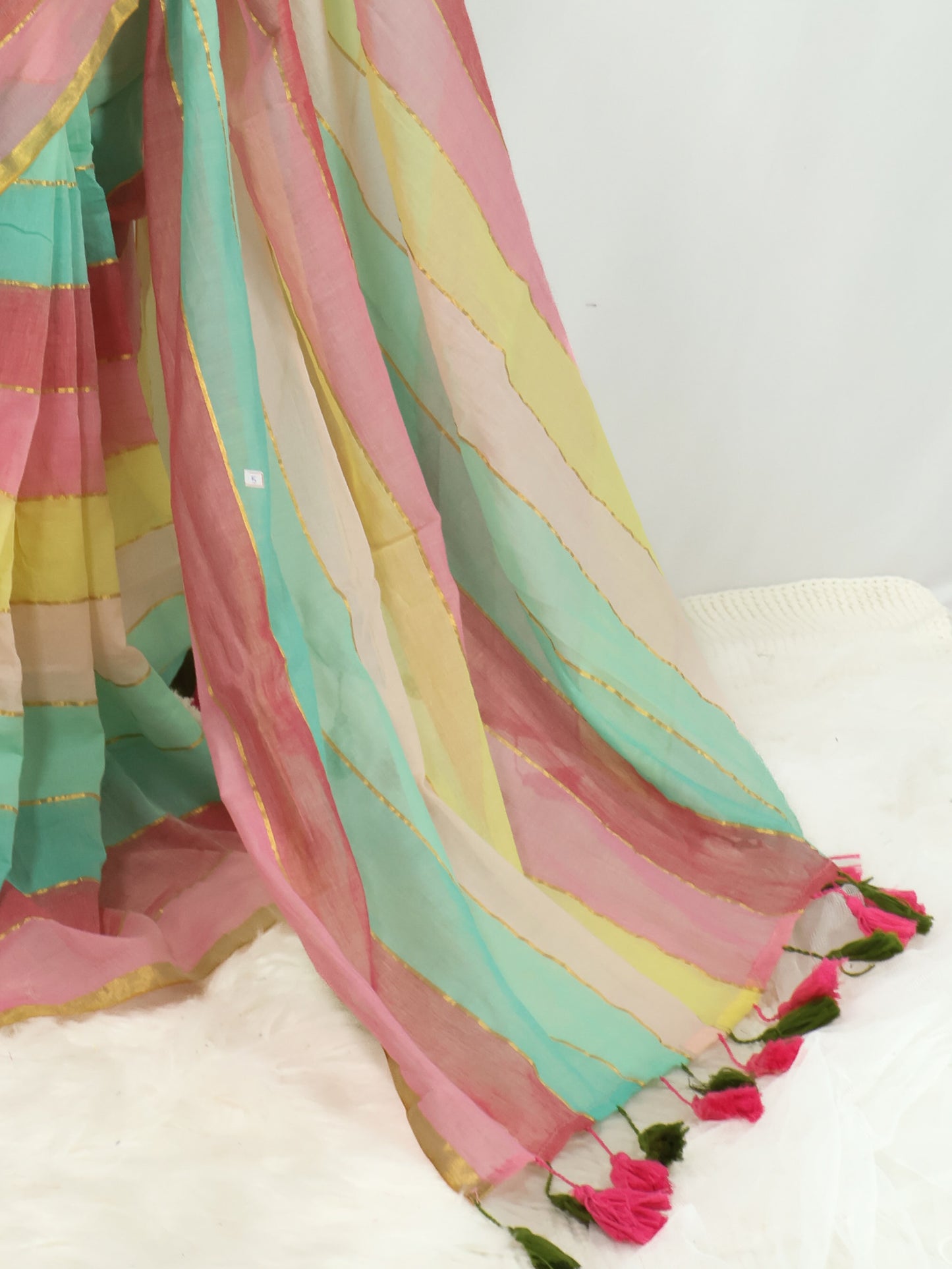 Multi color stripes  mul cotton saree-S195