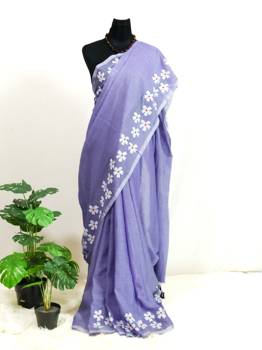 Lavender color shiuli mul cotton saree-S180