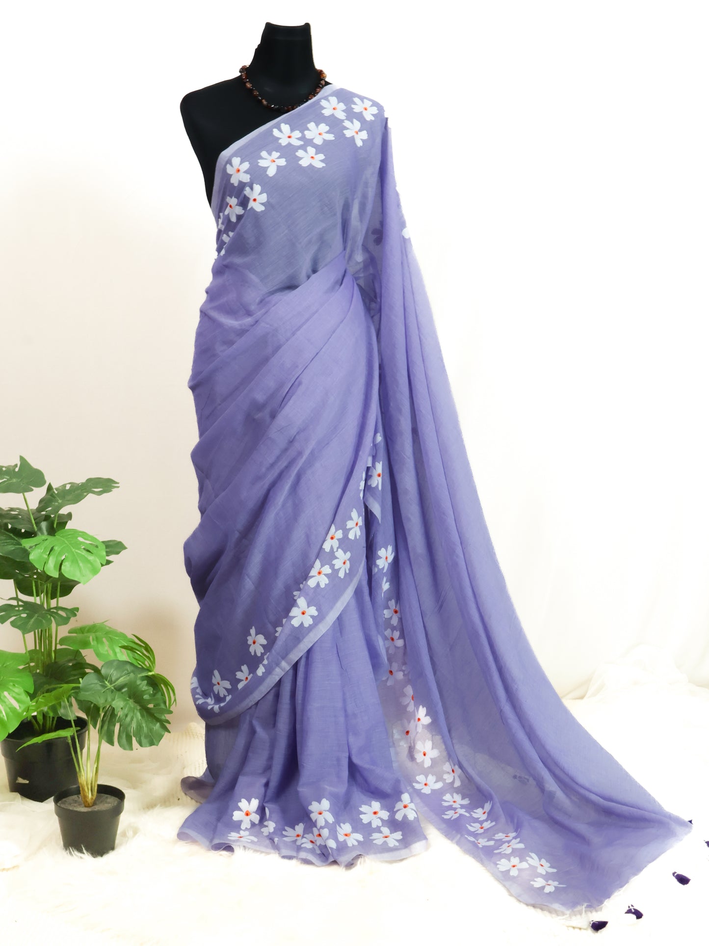 Lavender color shiuli mul cotton saree-S180