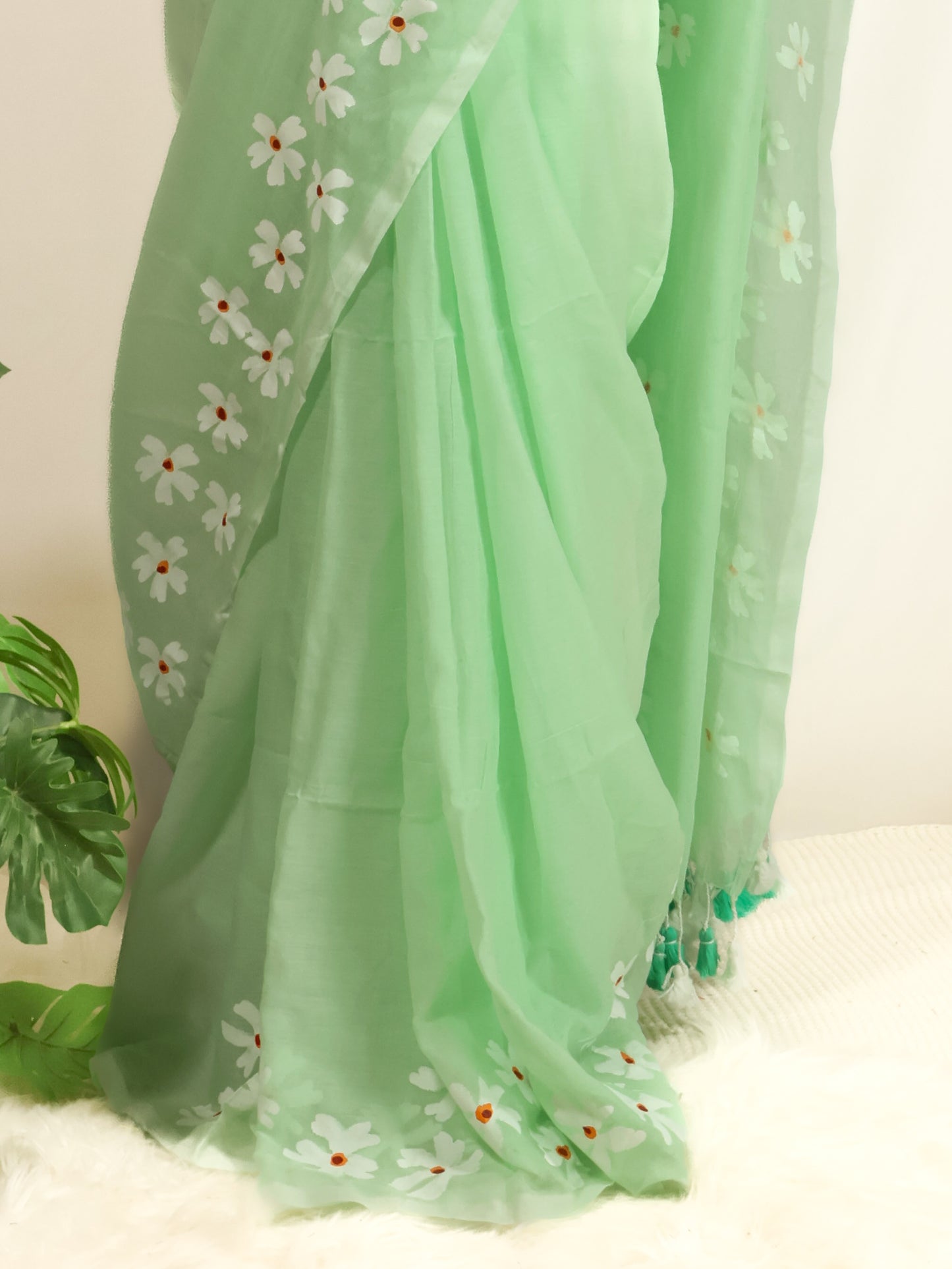 Sea green color shiuli mul cotton saree-S182