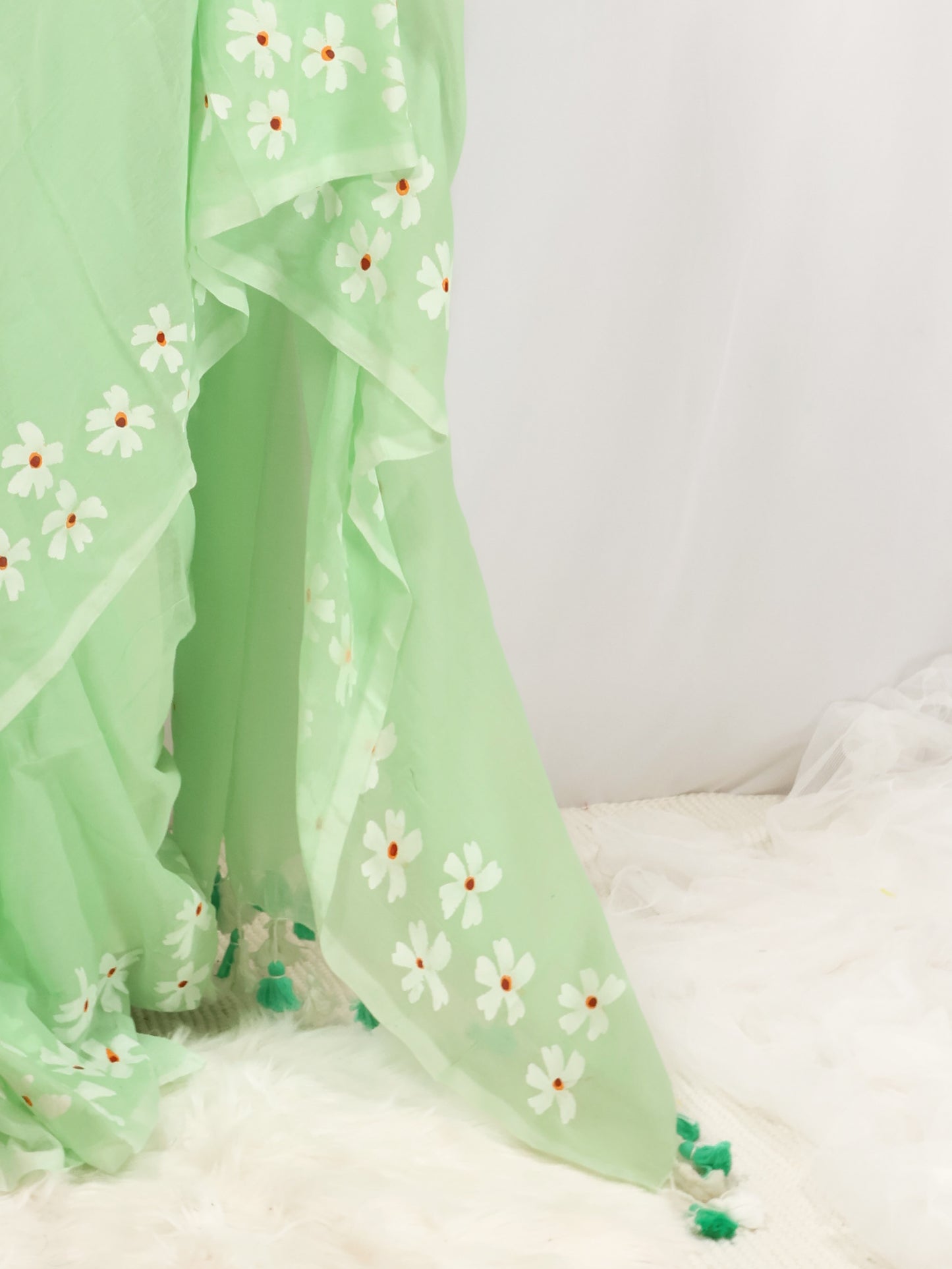 Sea green color shiuli mul cotton saree-S182