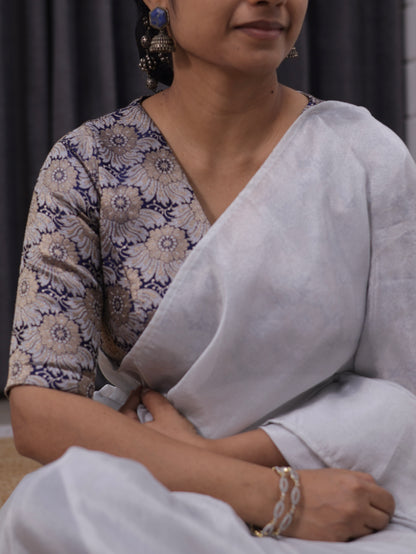 Moonlit Silver Tissue Saree with brocade blouse