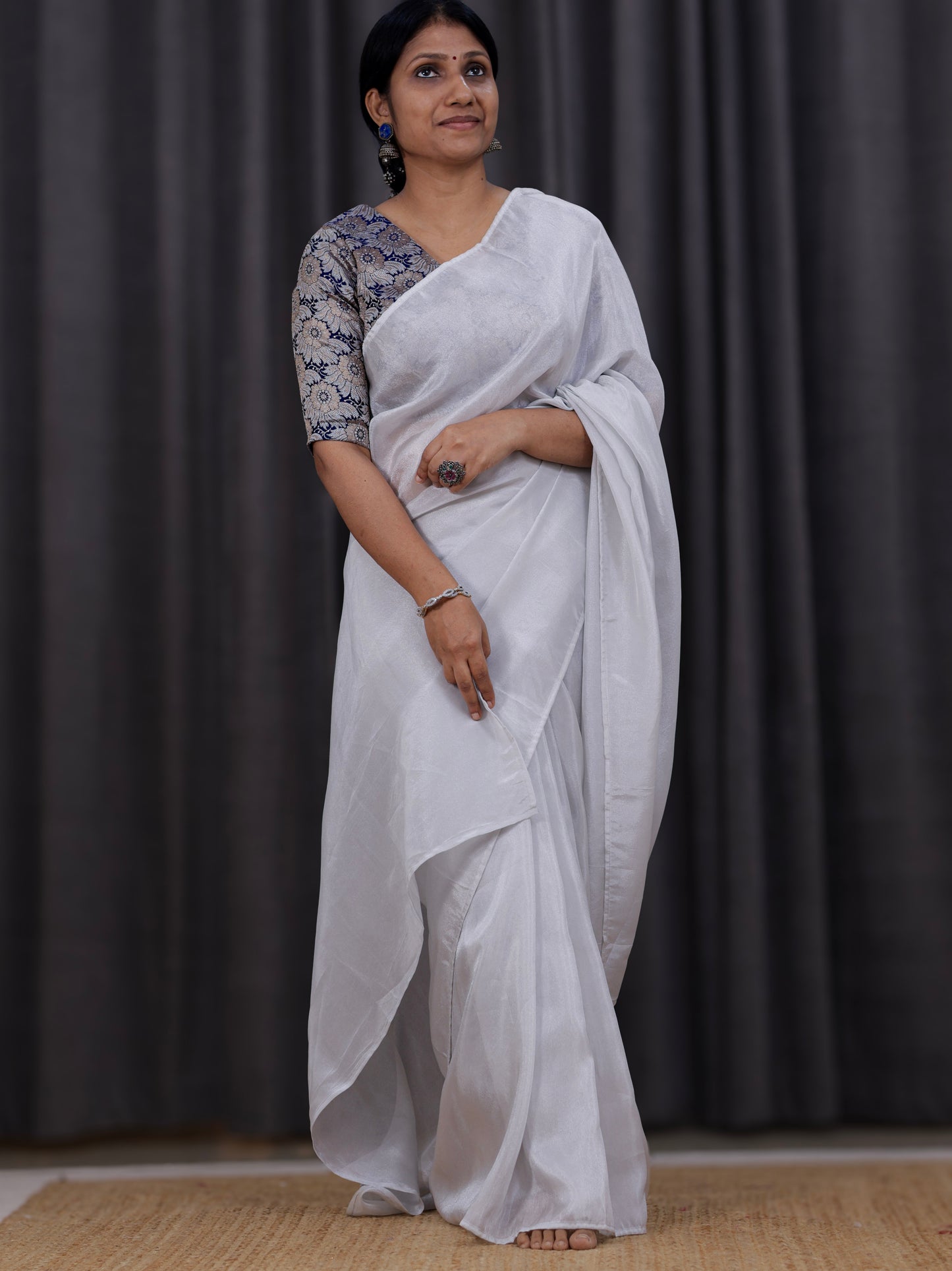 Moonlit Silver Tissue Saree with brocade blouse