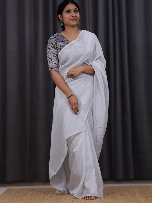 Moonlit Silver Tissue Saree with brocade blouse