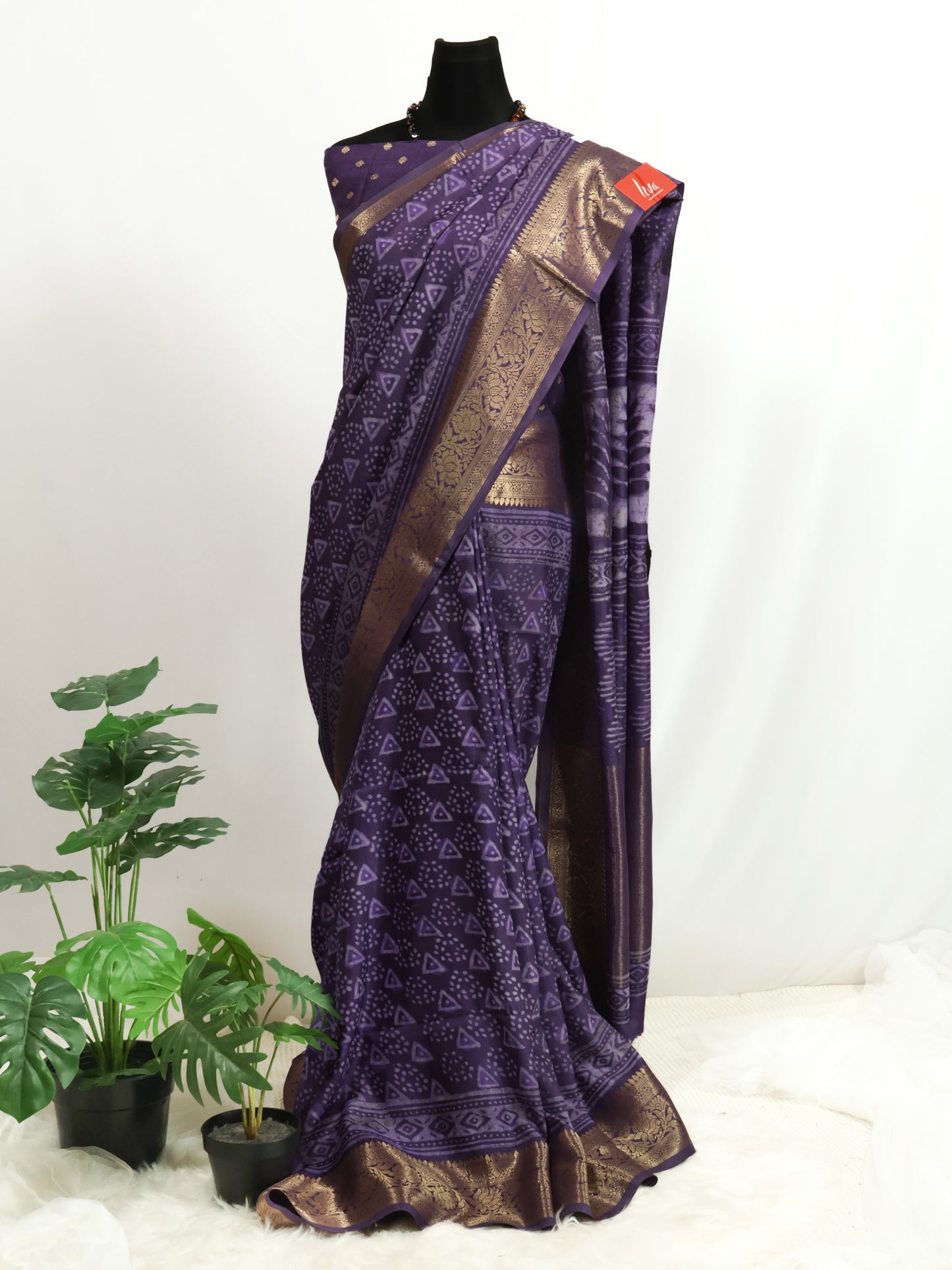 Russian silk bagru/dabu printed silk saree-S166