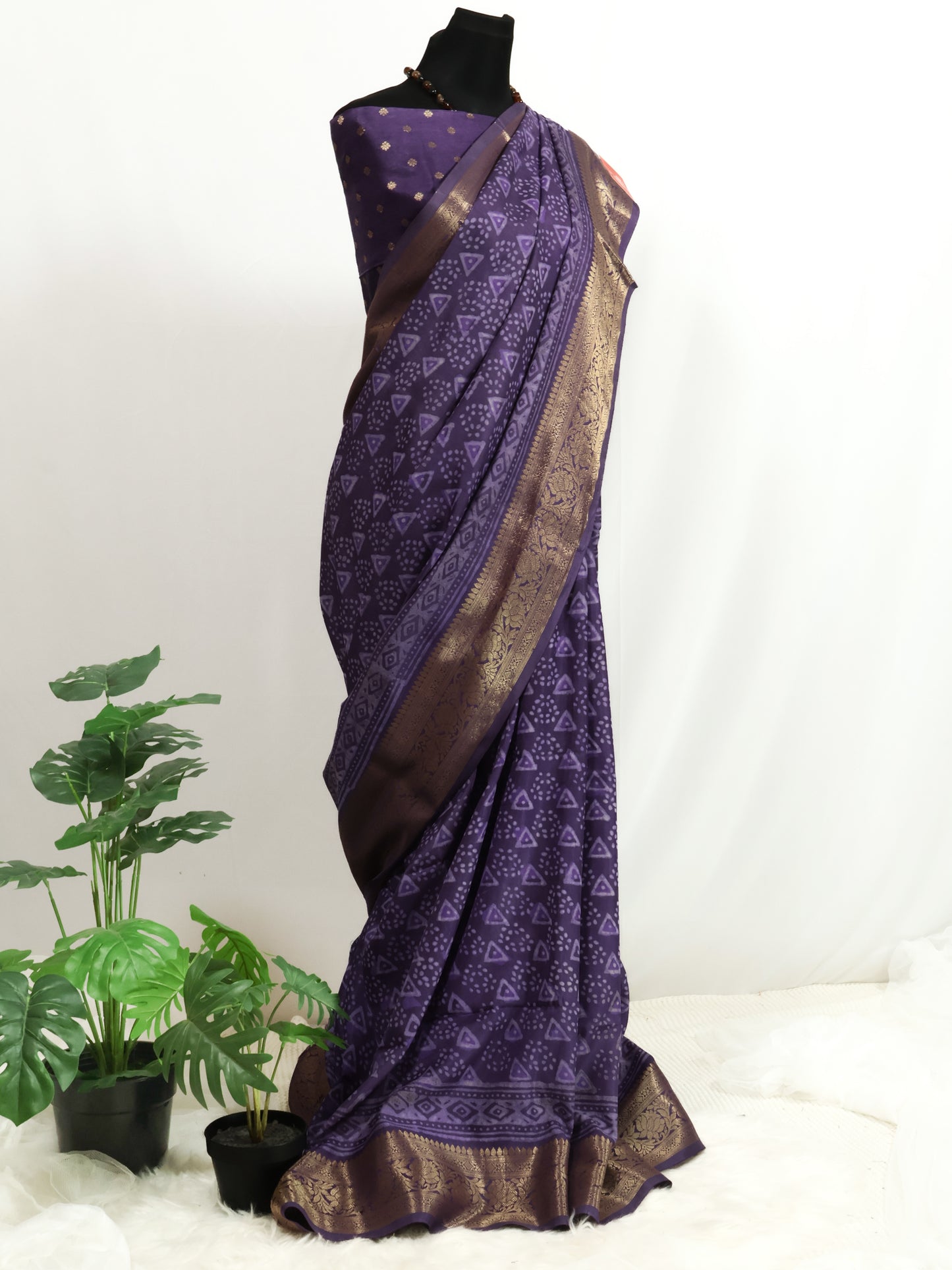 Russian silk bagru/dabu printed silk saree-S166