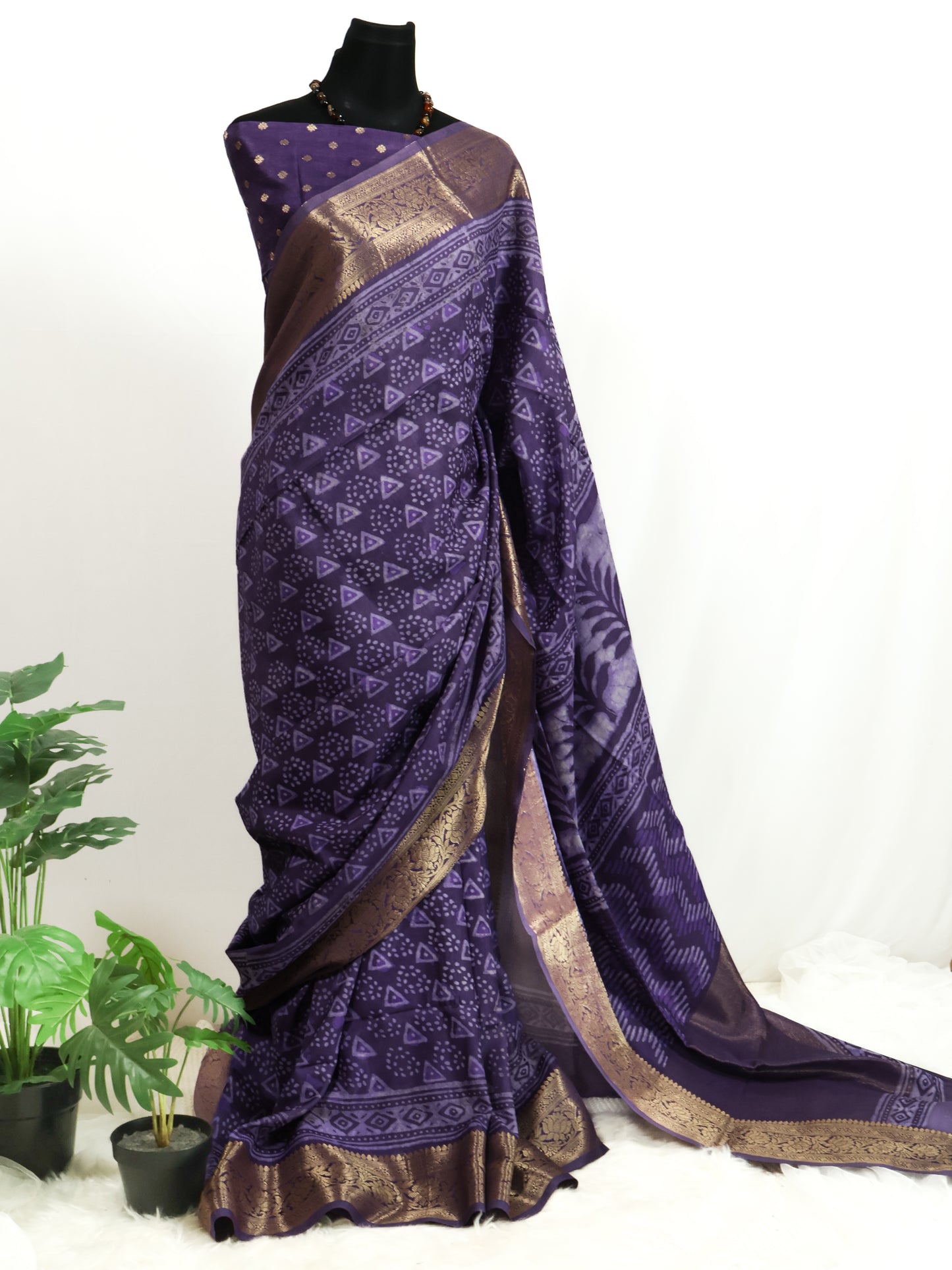 Russian silk bagru/dabu printed silk saree-S166