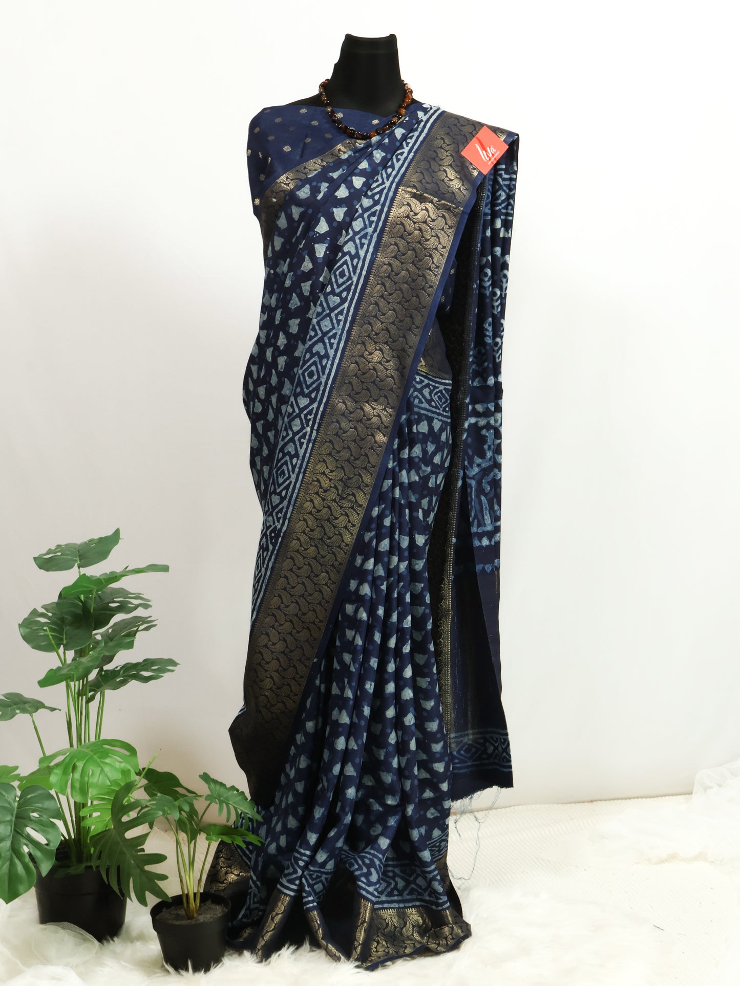 Russian silk bagru/dabu printed silk saree-S165