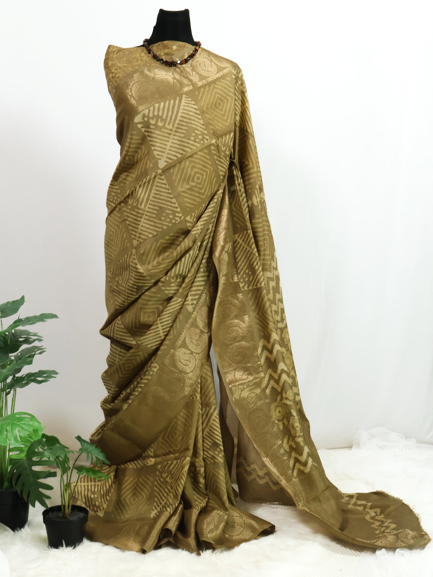 Russian silk bagru/dabu printed silk saree-S164