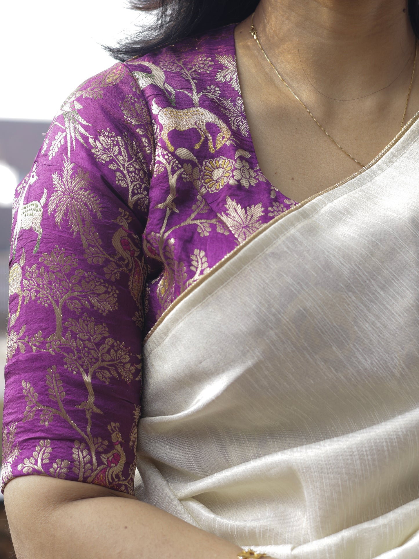 Ivory Lavender Muse- linen tissue saree with lavender blouse