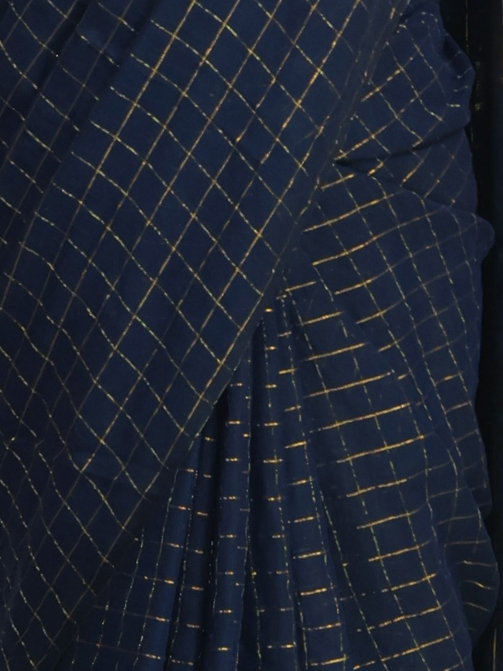 Dark blue golden zari box woven mul cotton saree-S198