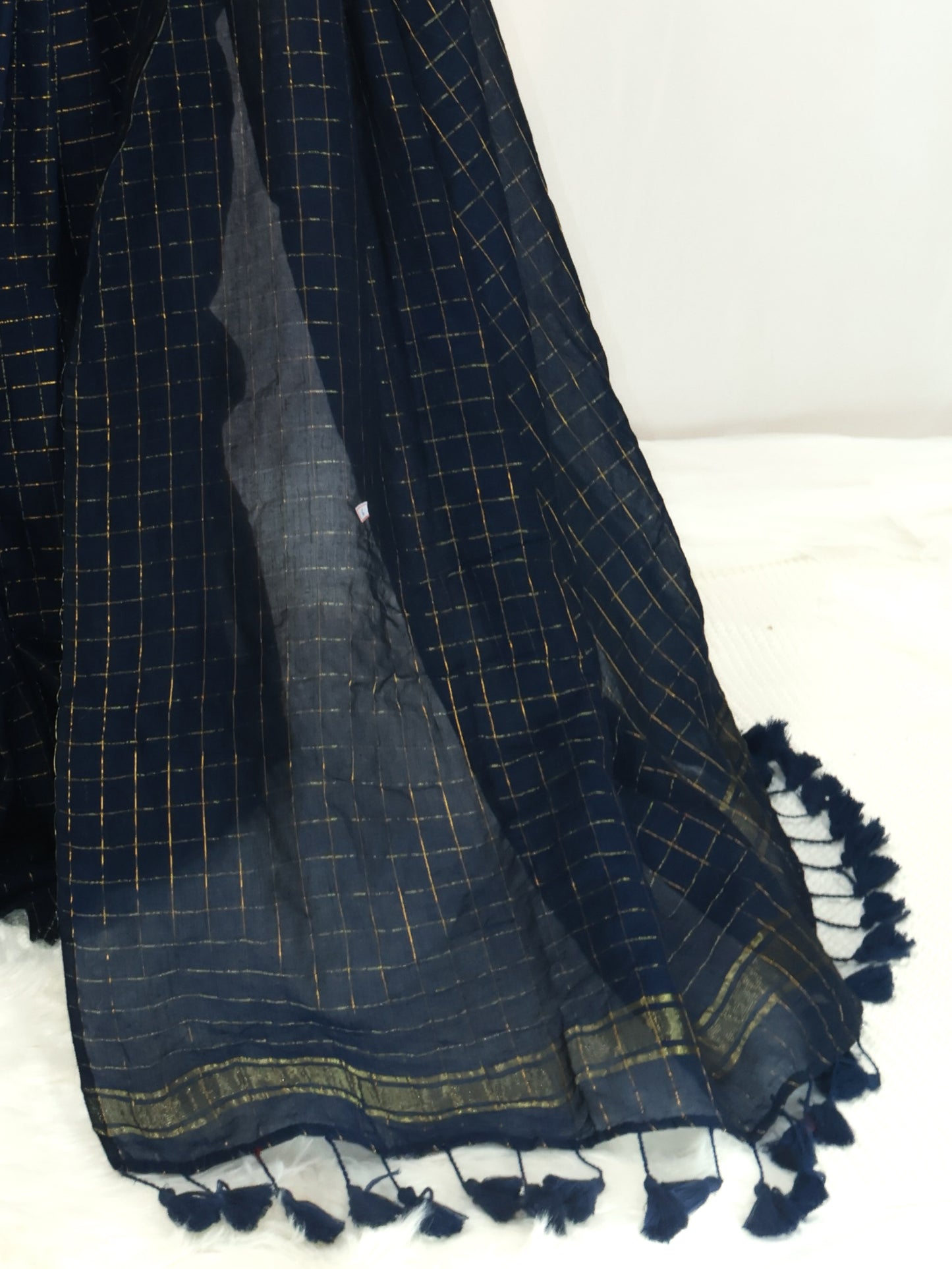 Dark blue golden zari box woven mul cotton saree-S198