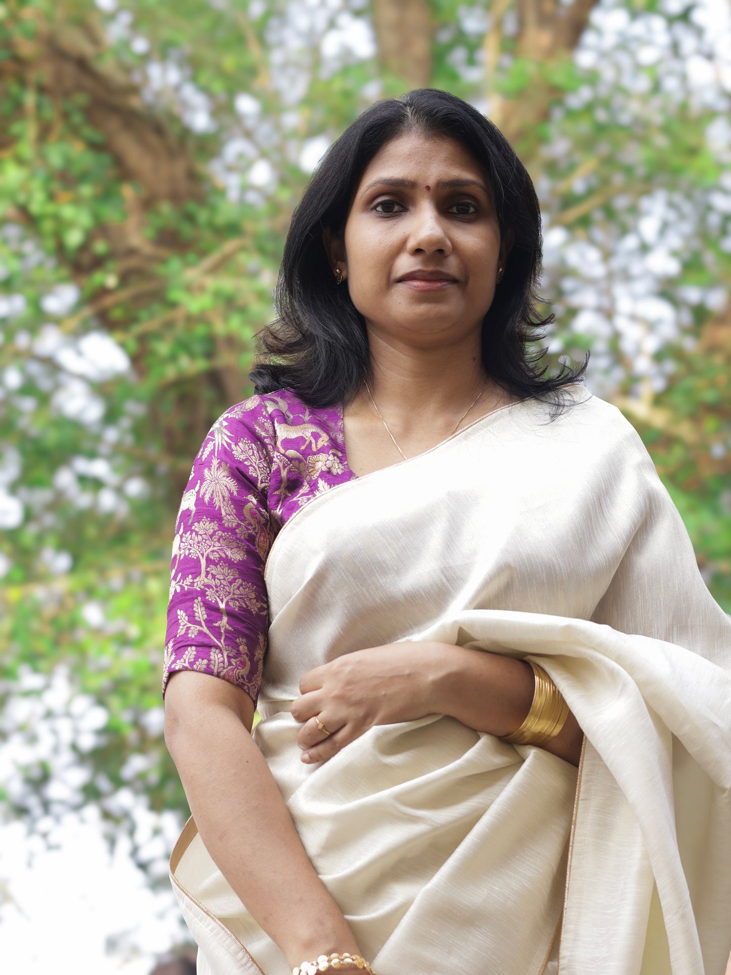 Ivory Lavender Muse- linen tissue saree with lavender blouse