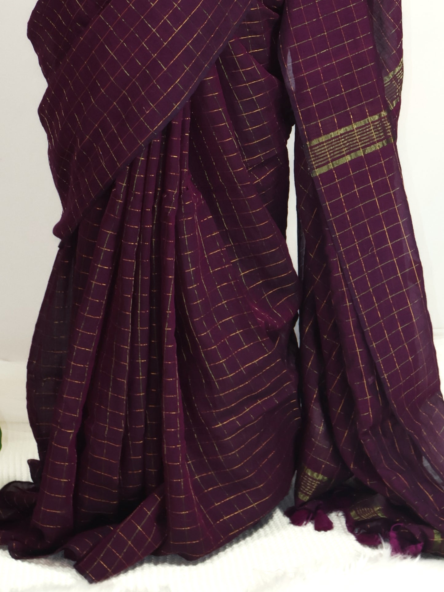 Purple-golden zari box woven mul cotton saree-S200