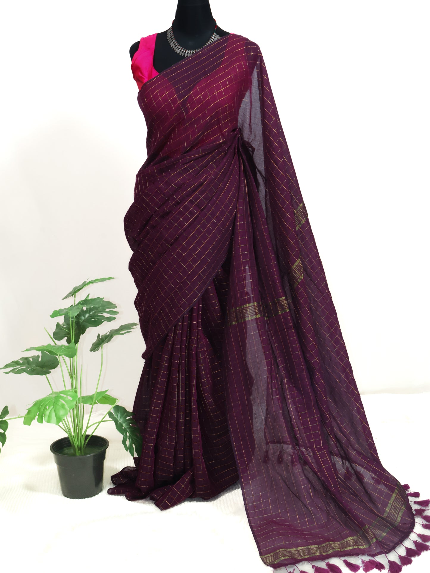 Purple-golden zari box woven mul cotton saree-S200