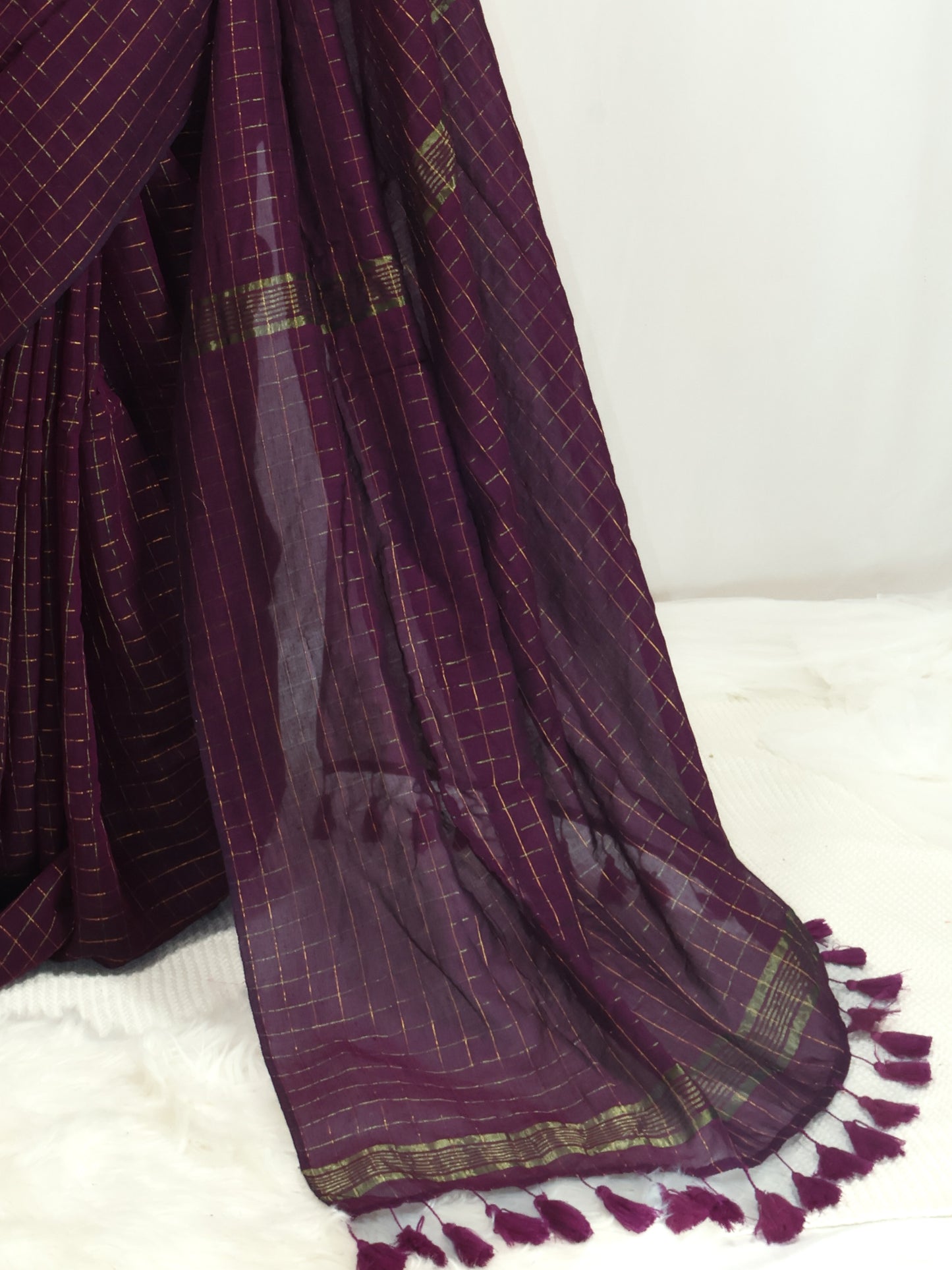 Purple-golden zari box woven mul cotton saree-S200