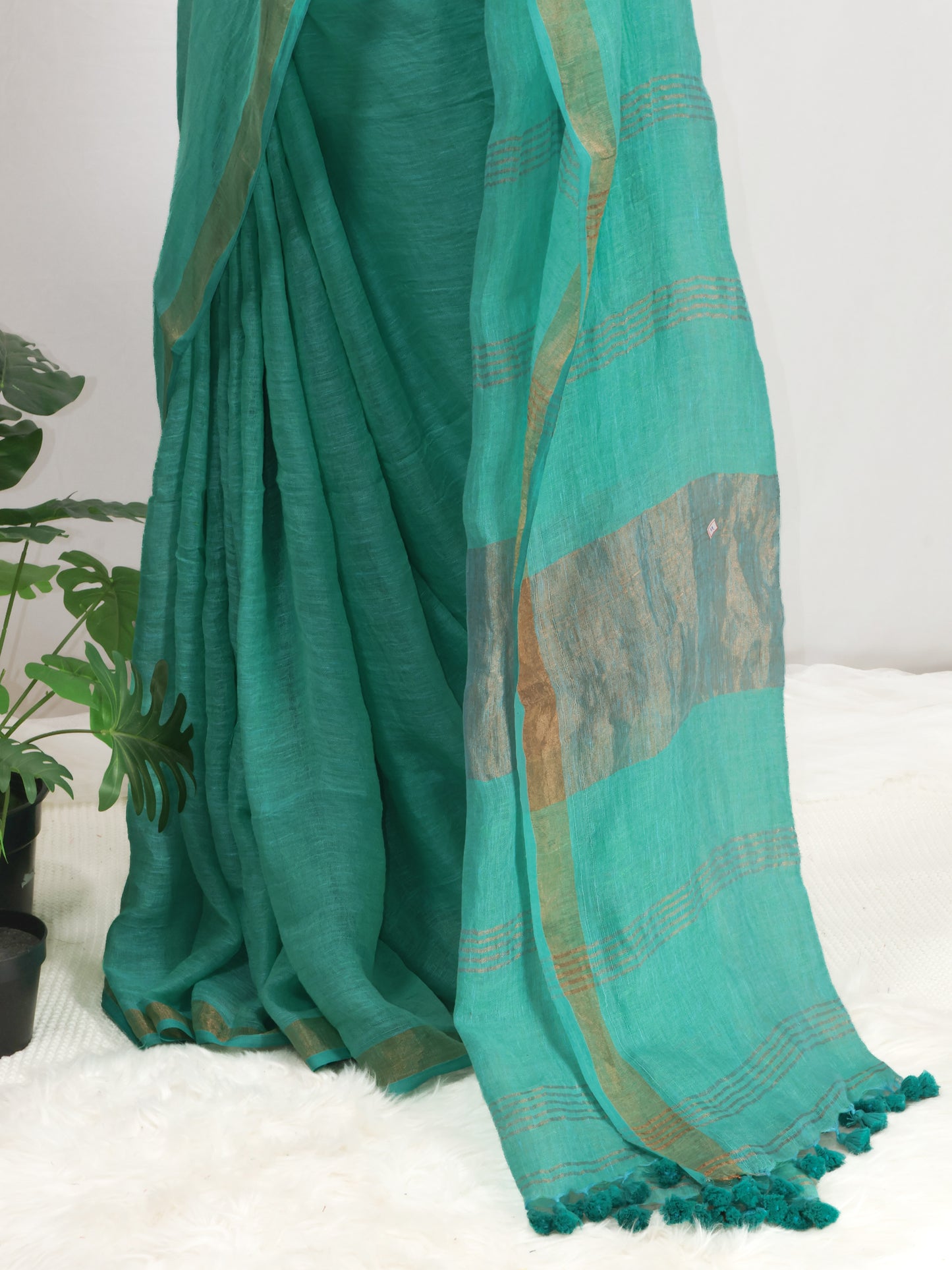 Seagreen color pure linen saree-S193