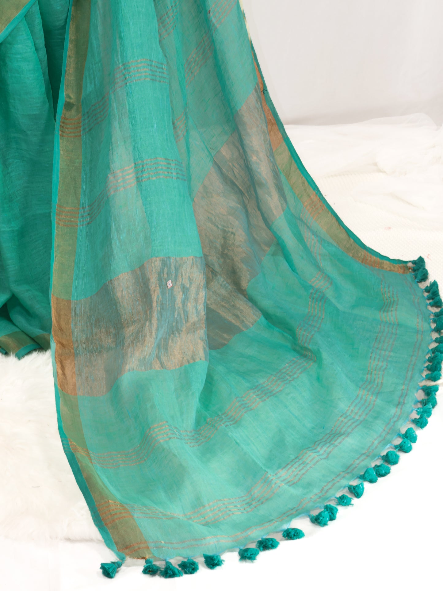 Seagreen color pure linen saree-S193