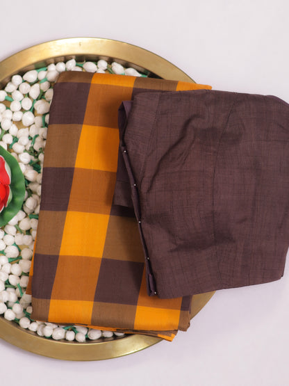 Amber Check Legacy- raw silk saree with digital check prints
