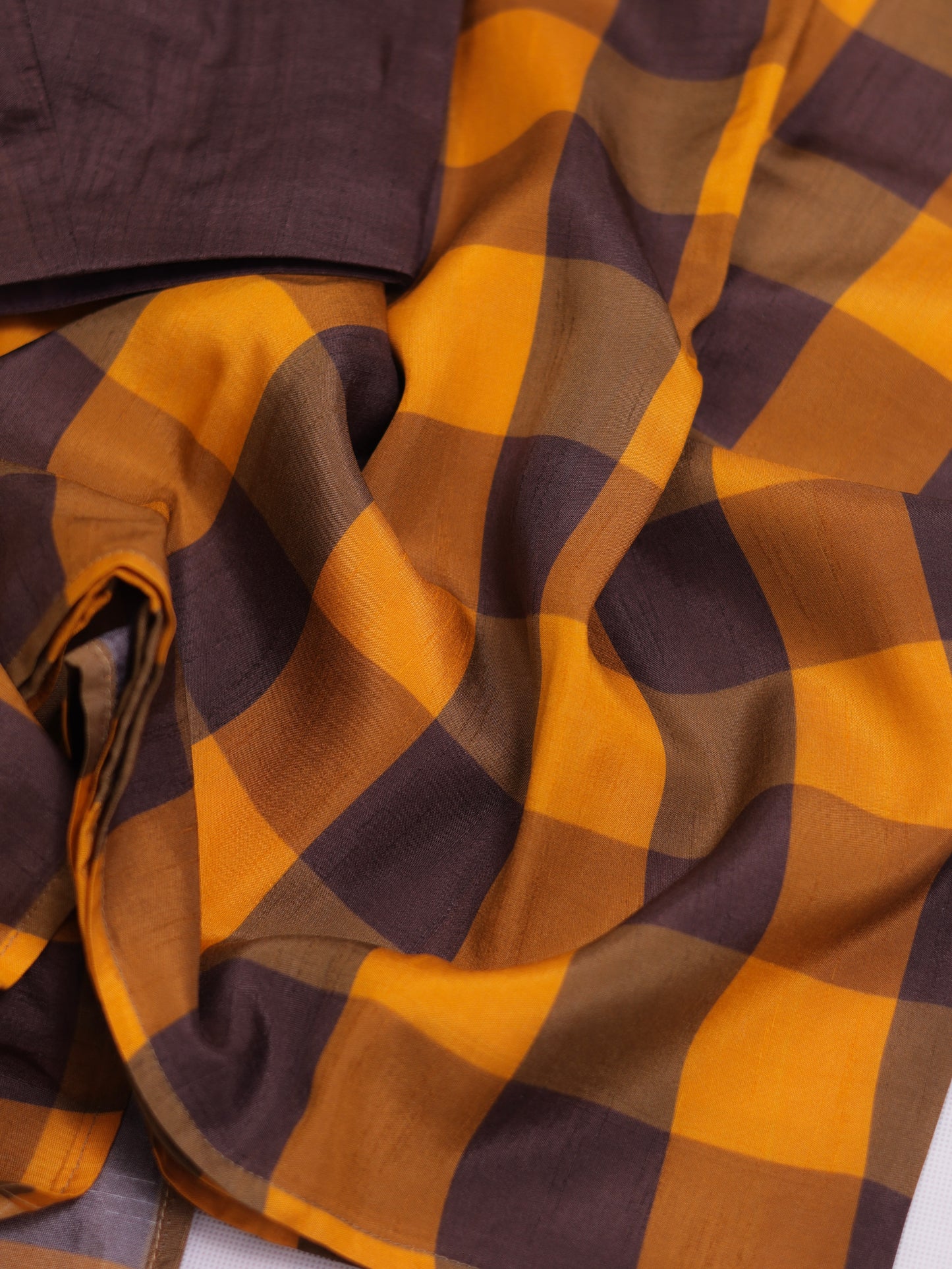 Amber Check Legacy- raw silk saree with digital check prints