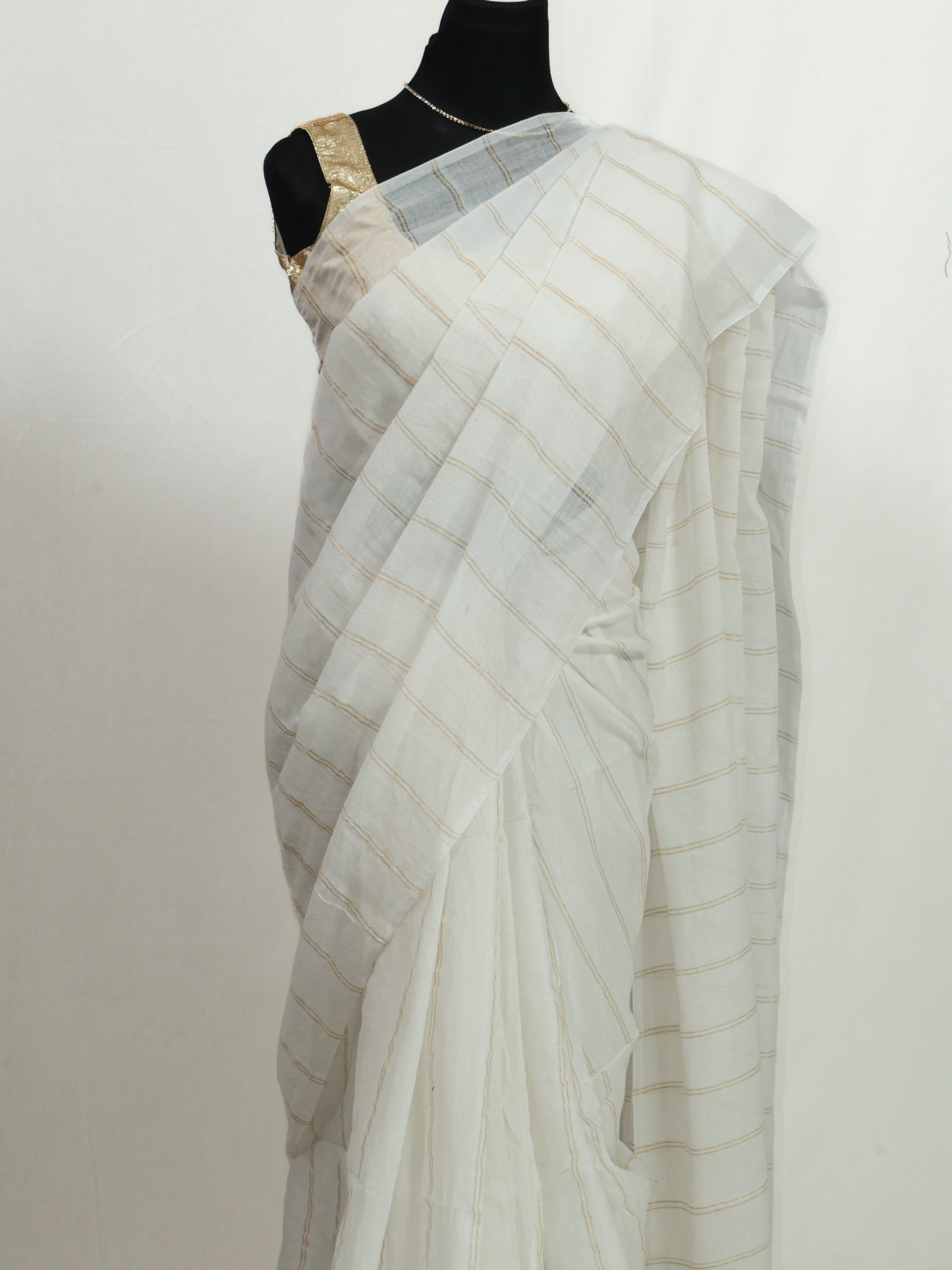 Off white goldenbody stripe mul cotton saree-S203