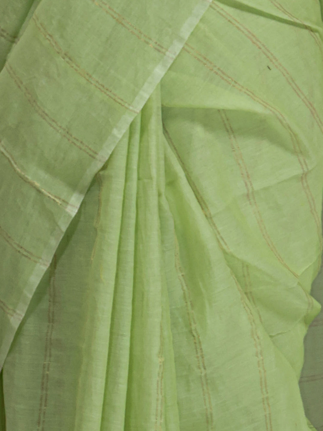 Green goldenbody stripe mul cotton saree-S204