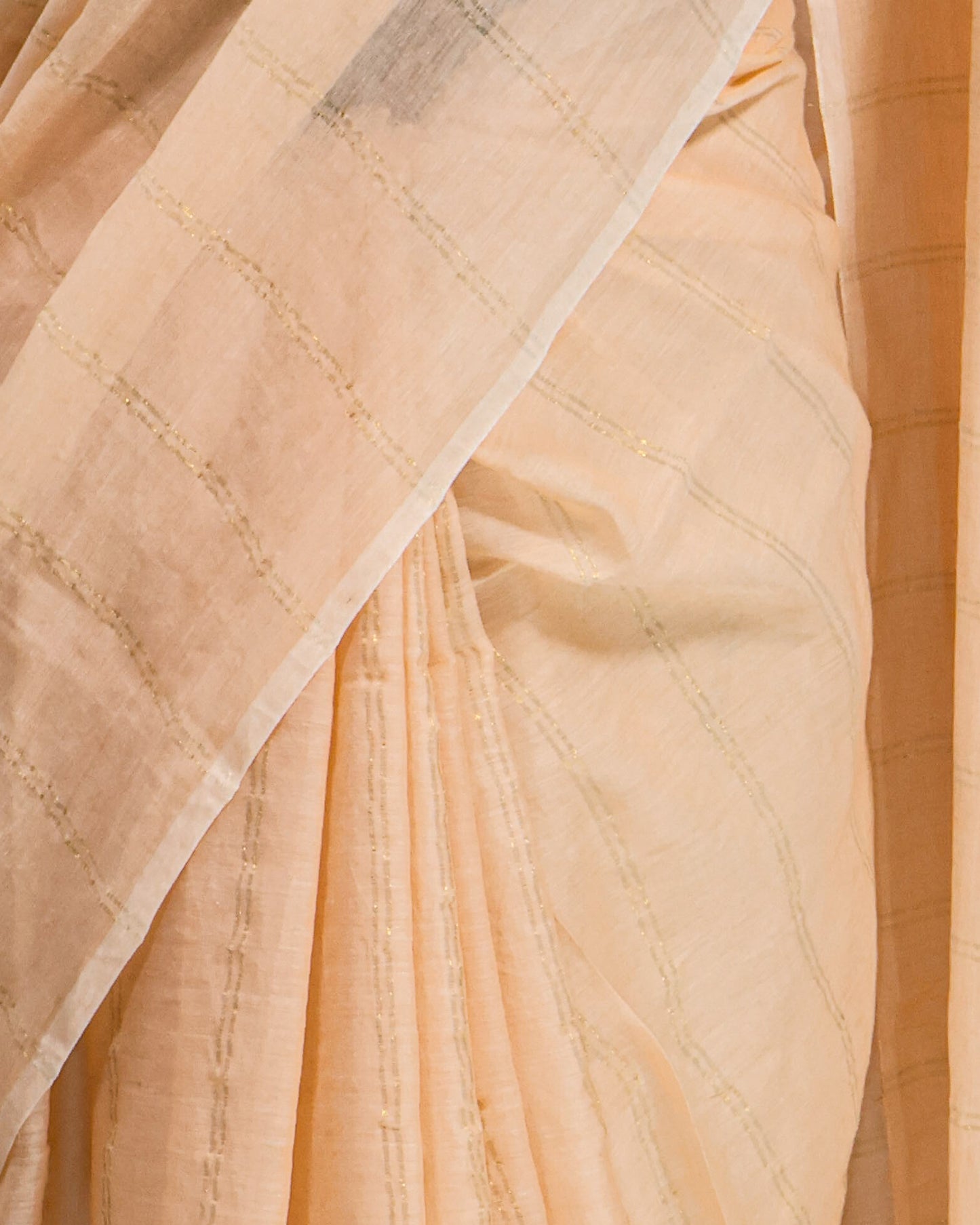 Peach color golden body stripe mul cotton saree-S205