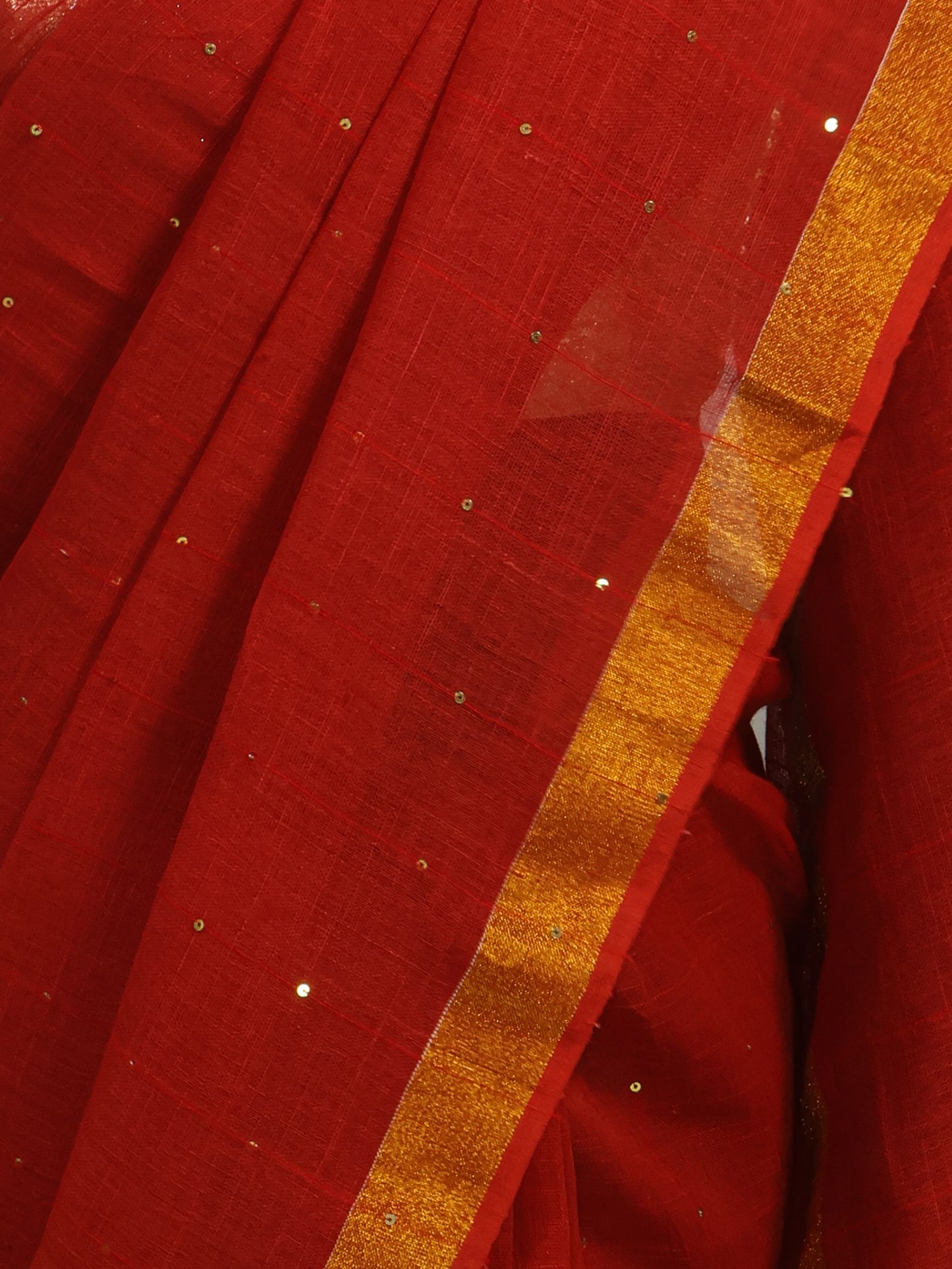 Chilli red sequence pure linen saree-S217