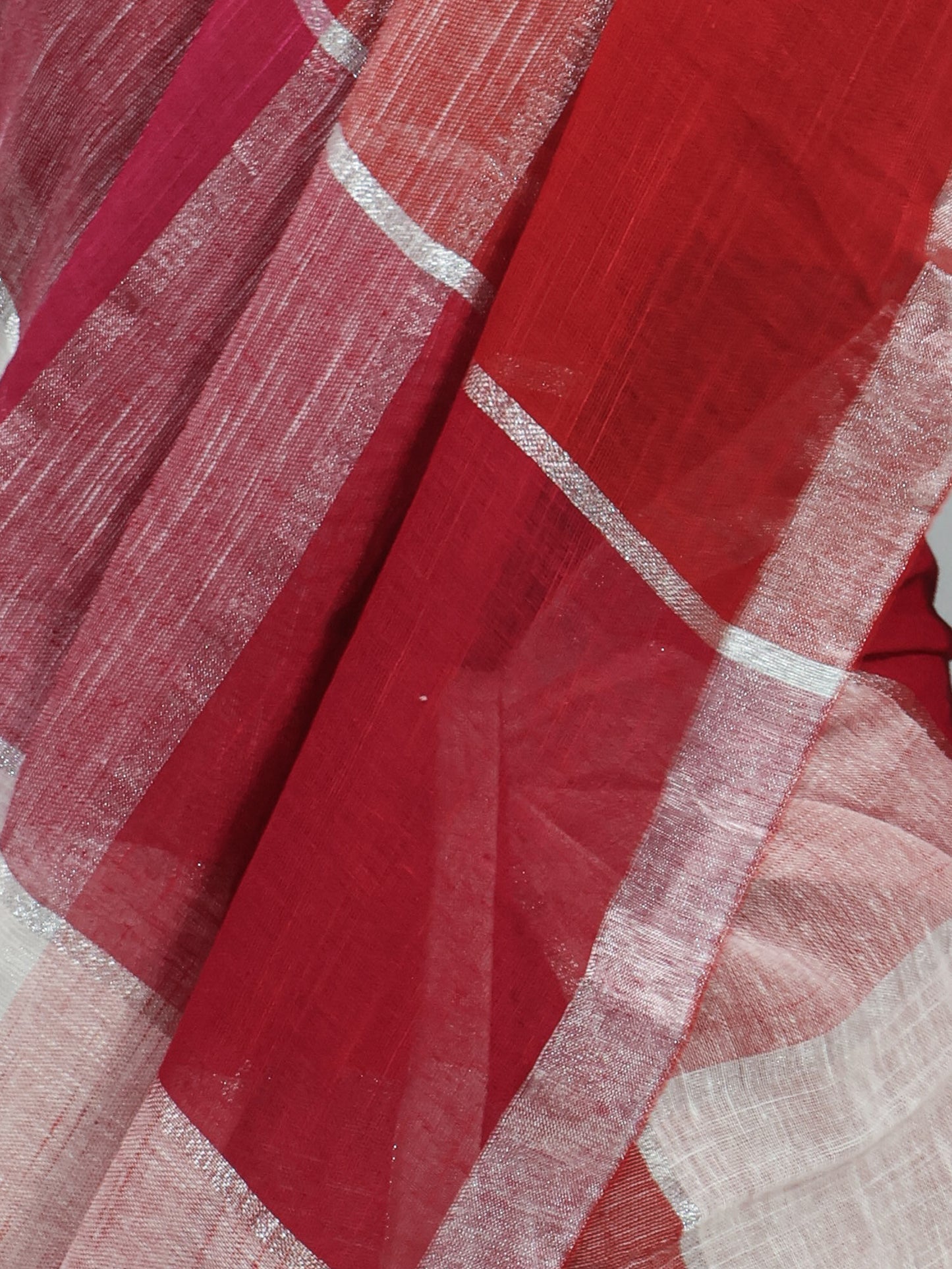 Red & pink  silver box linen saree-S222