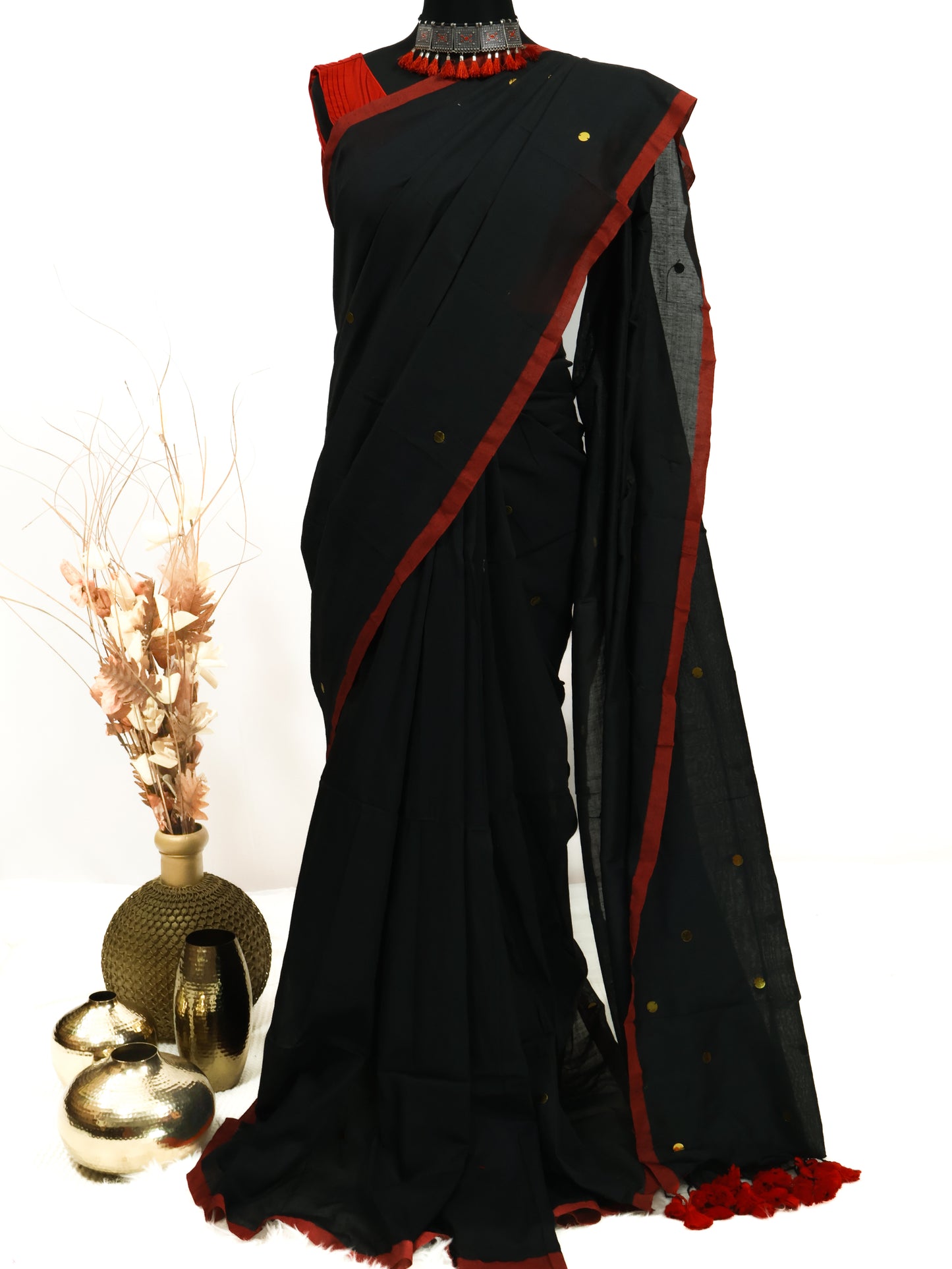 Black Khadi gini cotton saree-S227