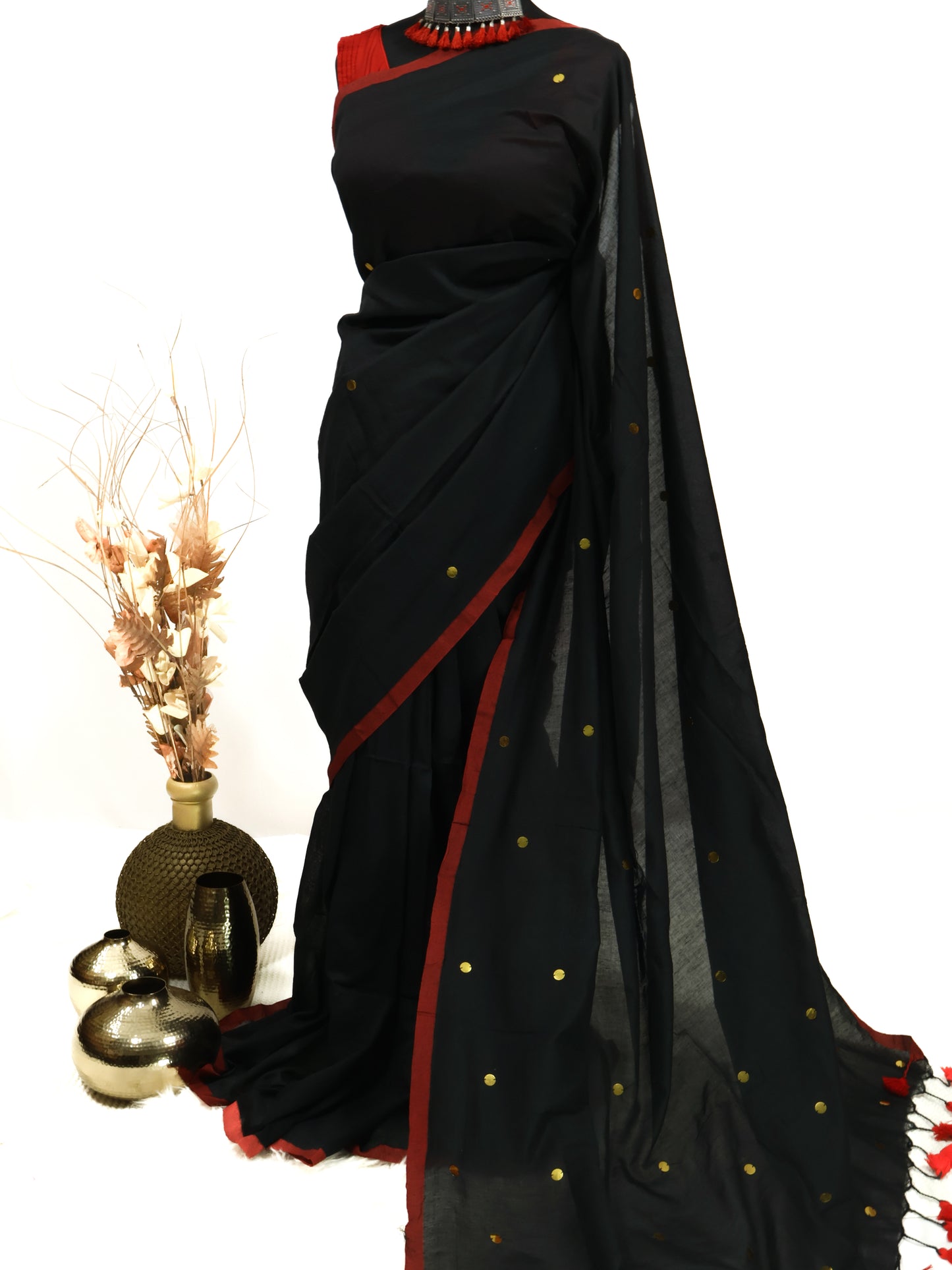 Black Khadi gini cotton saree-S227