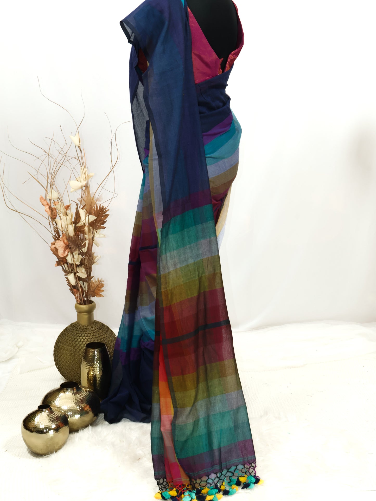 Rainbow naviblue border mul cotton saree-S231