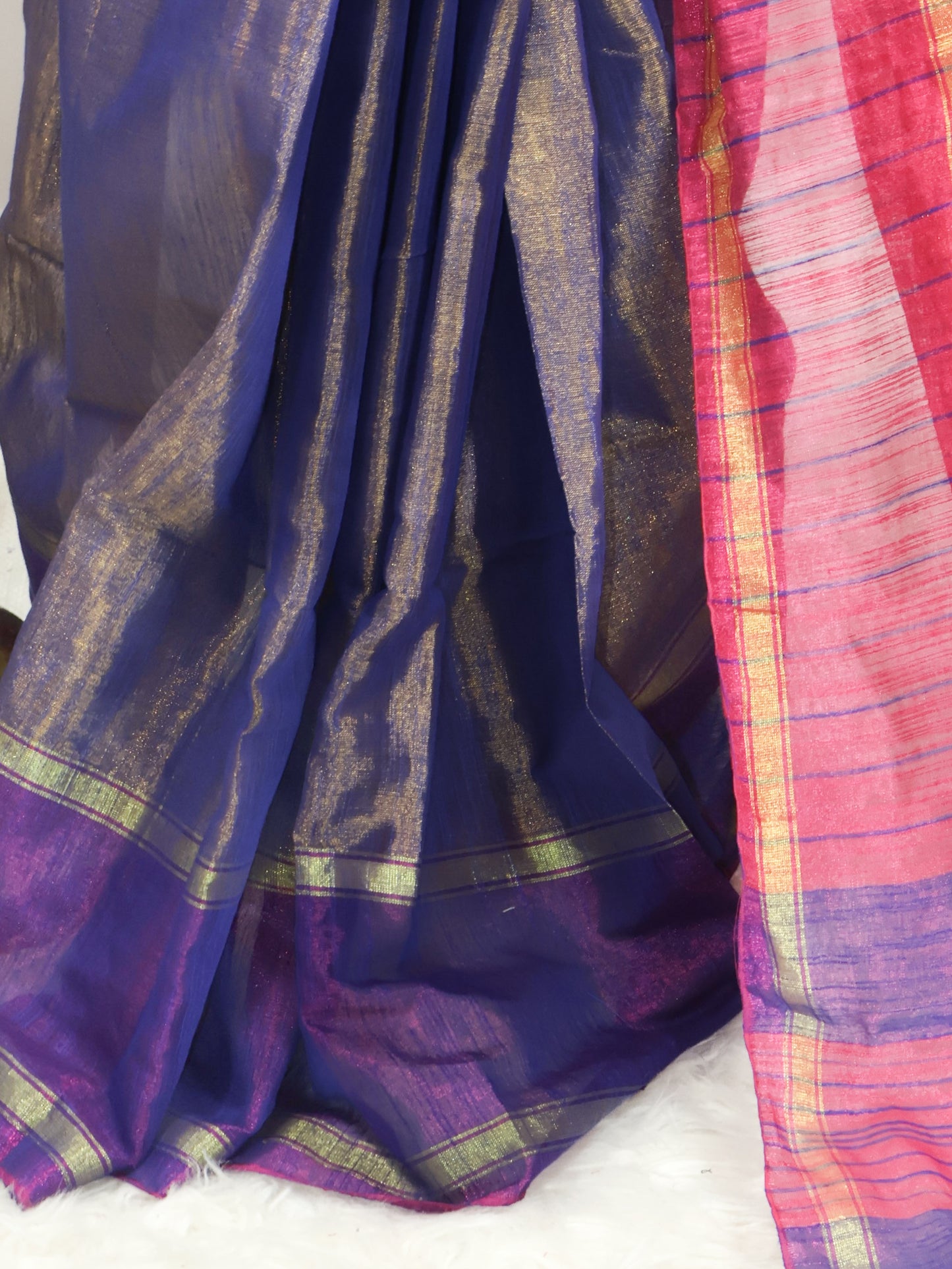 Golden,pink & purple combination Linen tissue saree-S226