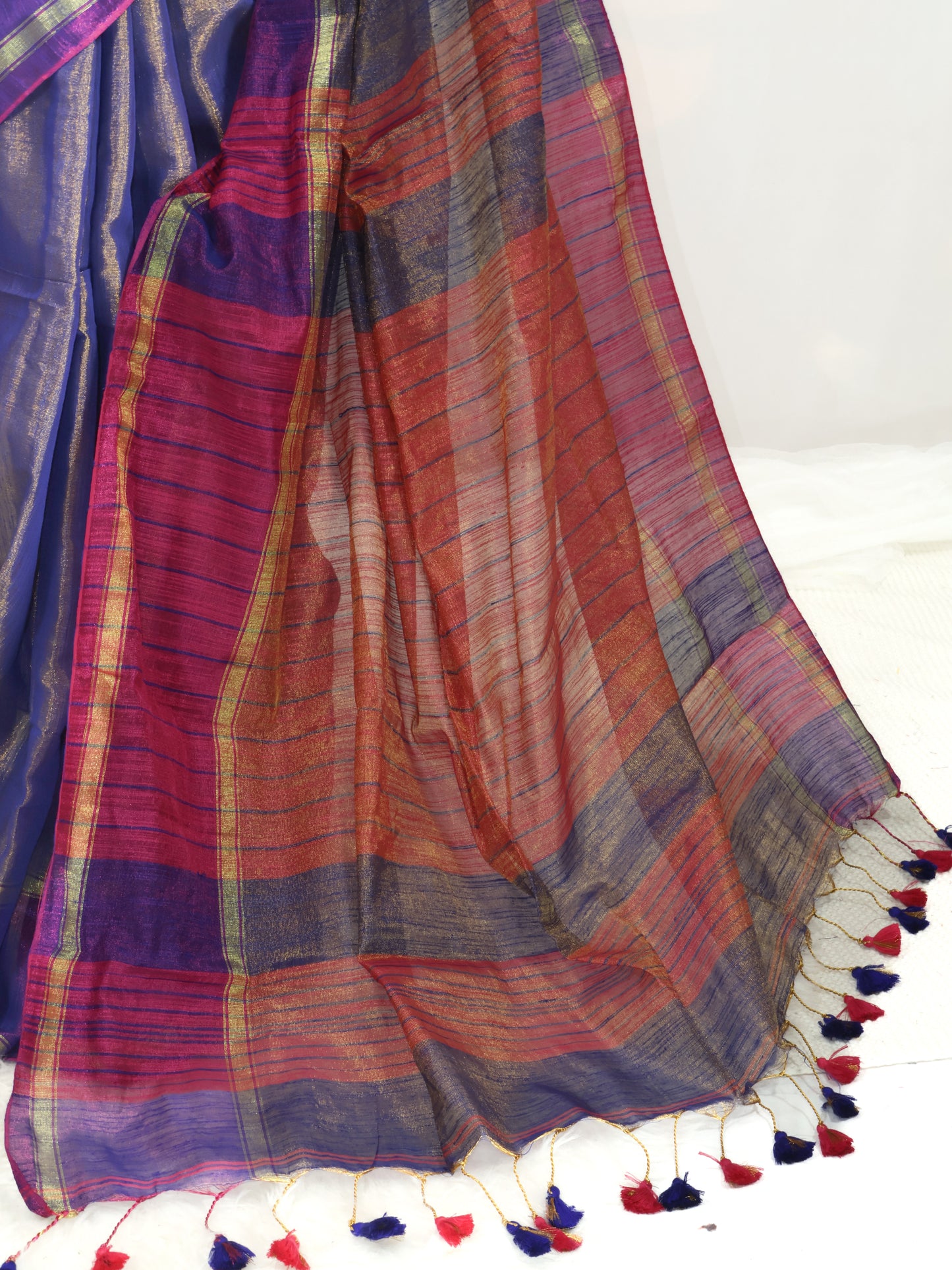 Golden,pink & purple combination Linen tissue saree-S226