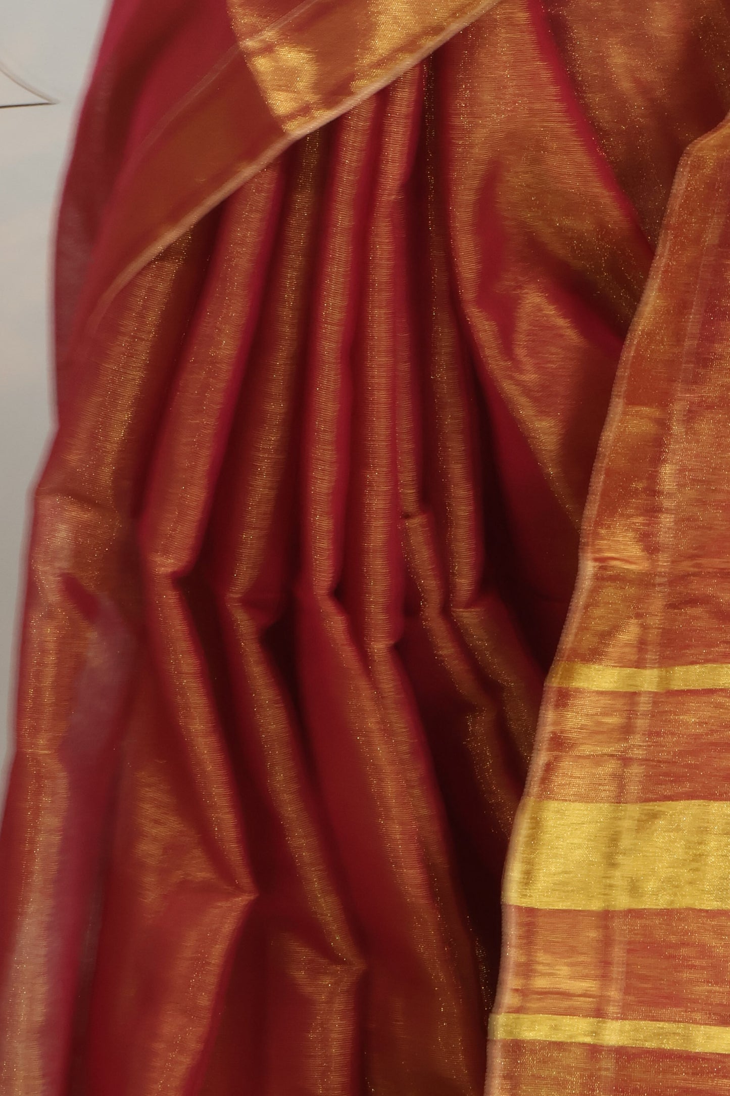 Golden & rani pink combination Linen tissue saree-S224