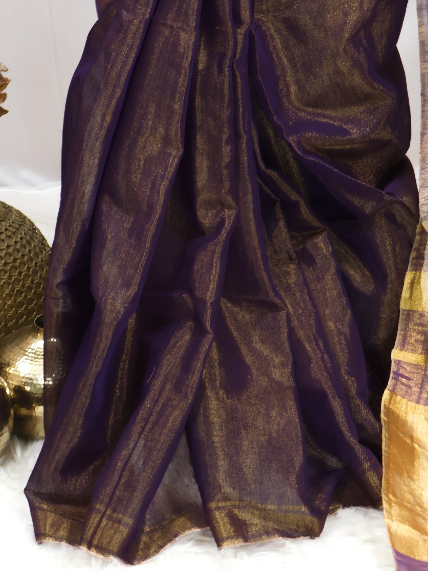 Golden & lavender combination Linen tissue saree-S225