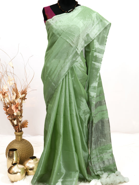 Light green Linen tissue saree -S184