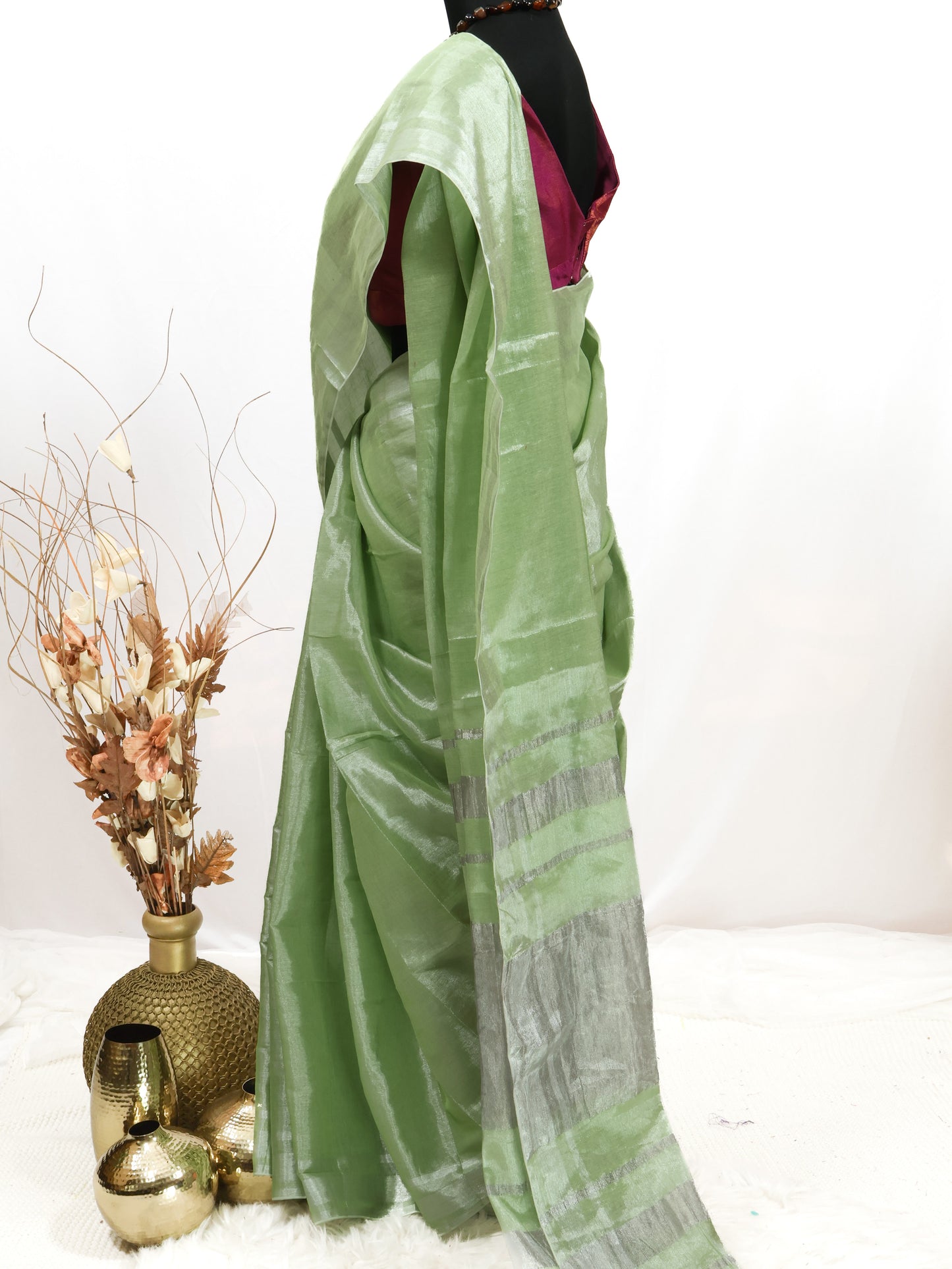 Light green Linen tissue saree -S184