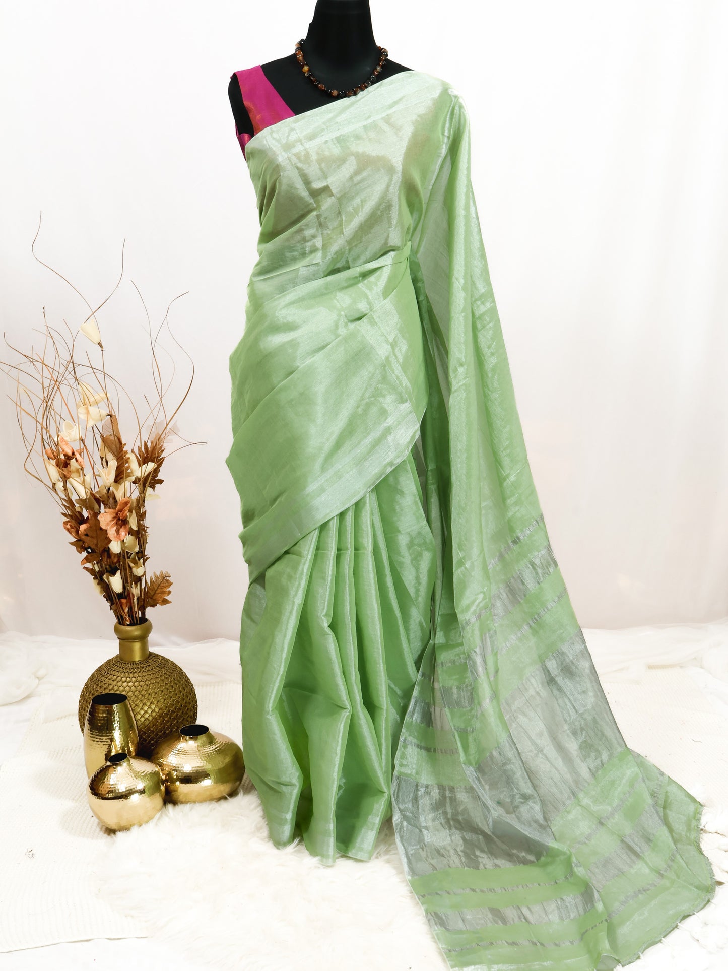 Light green Linen tissue saree -S184