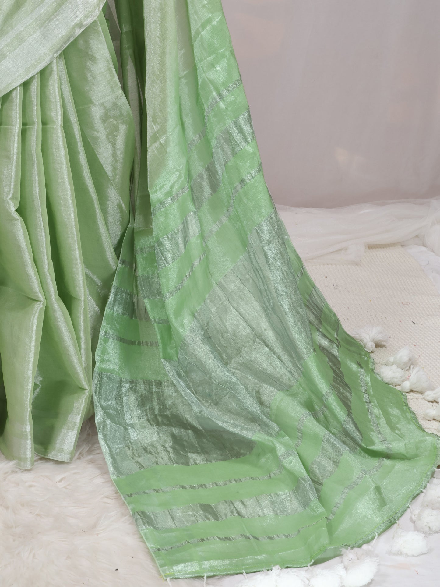 Light green Linen tissue saree -S184