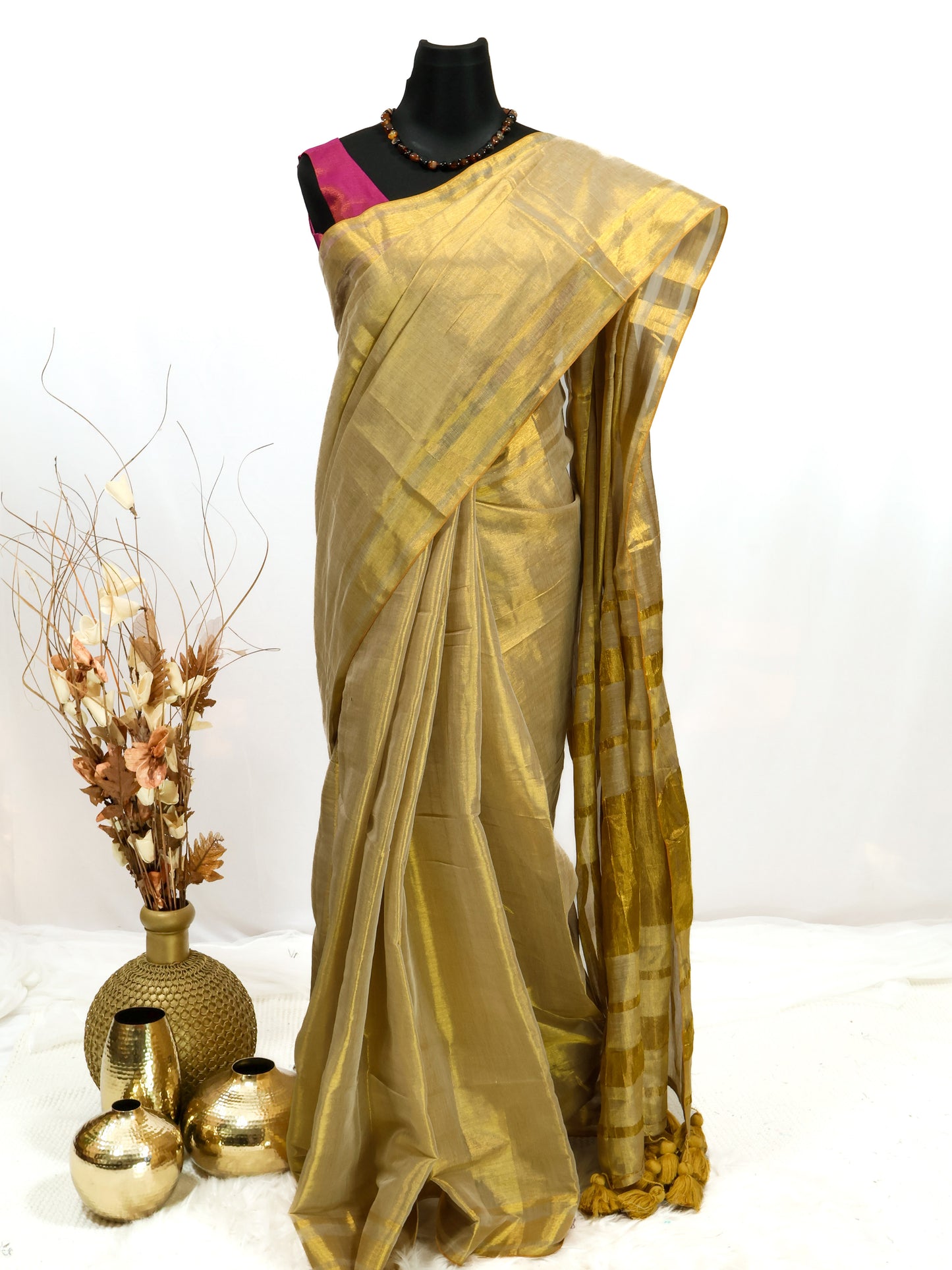 Golden Linen tissue saree -S185