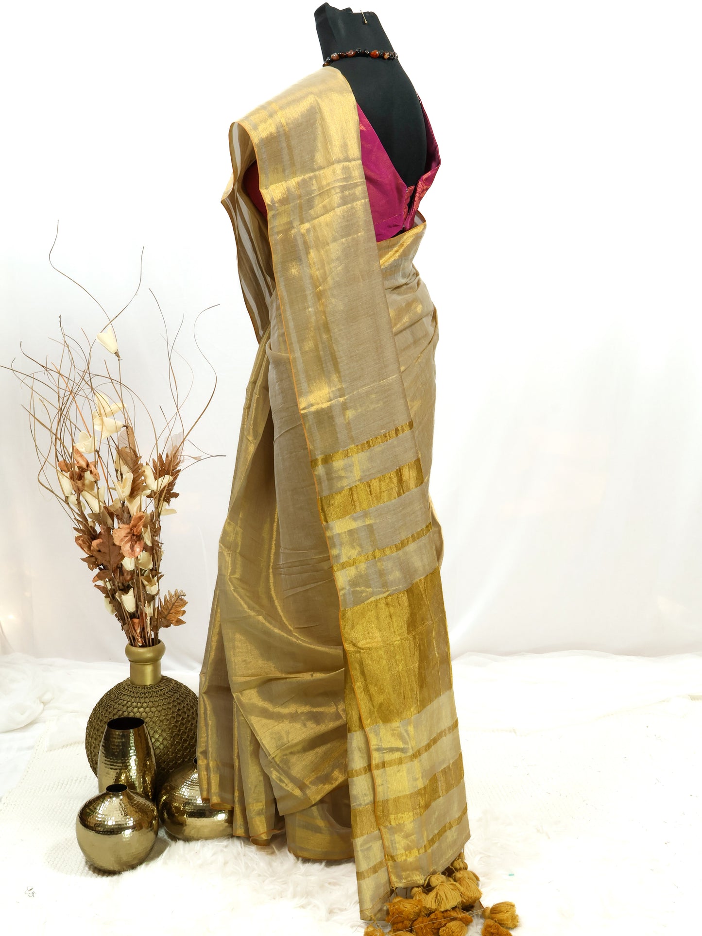 Golden Linen tissue saree -S185